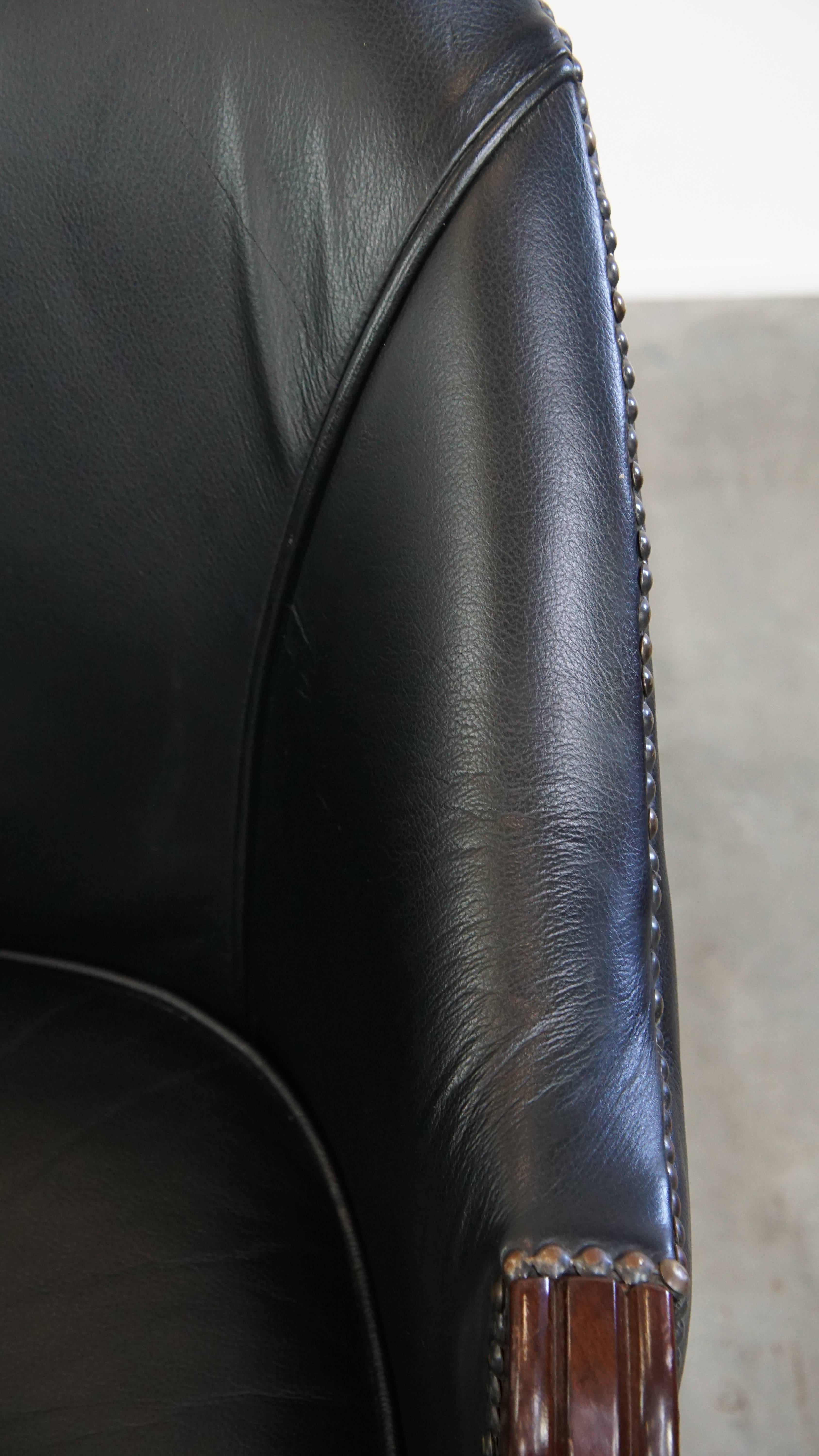 Black Cowhide Leather Office Chair in English Style For Sale 2