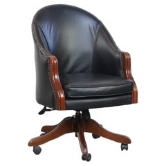 Black Cowhide Leather Office Chair in English Style
