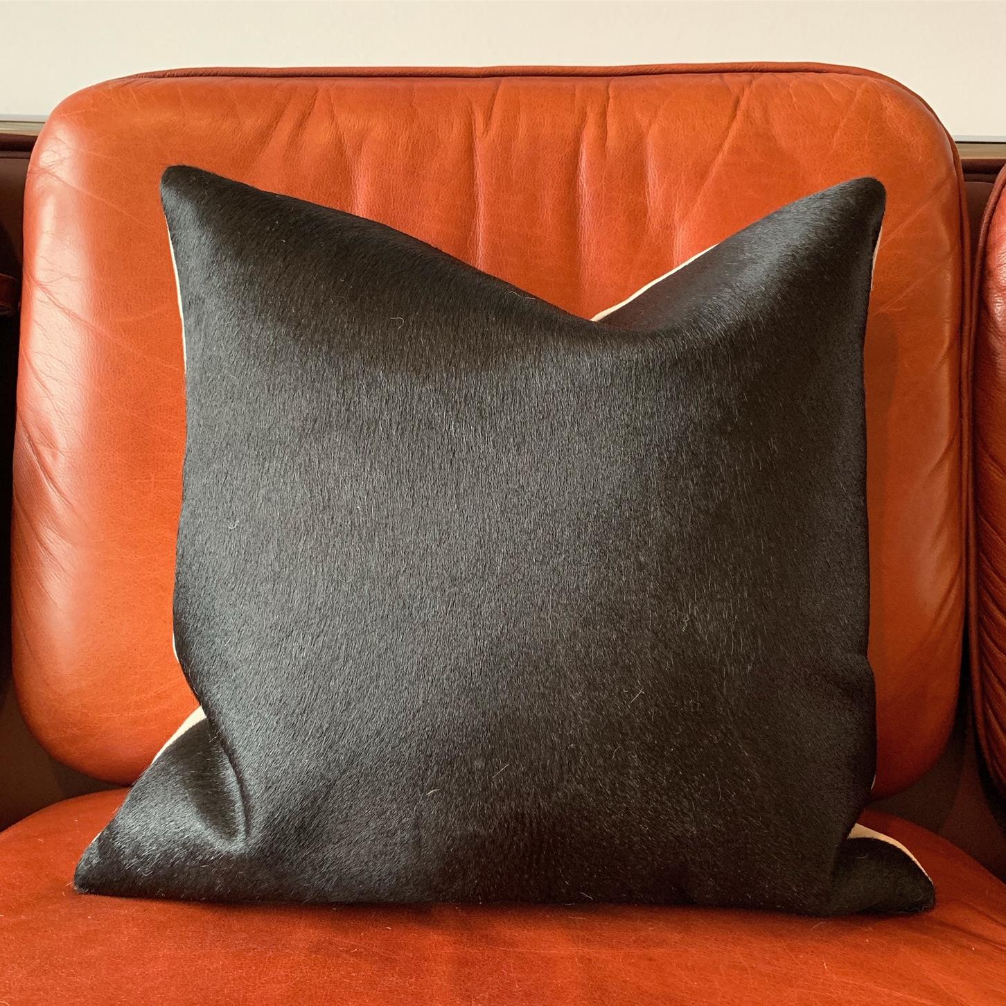 American Black Cowhide Pillow For Sale