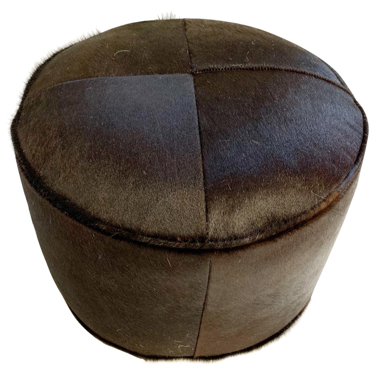 Black Cowhide Pouf Ottoman