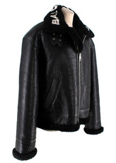 Black Cracleque Shearling Logo Aviator Jacket