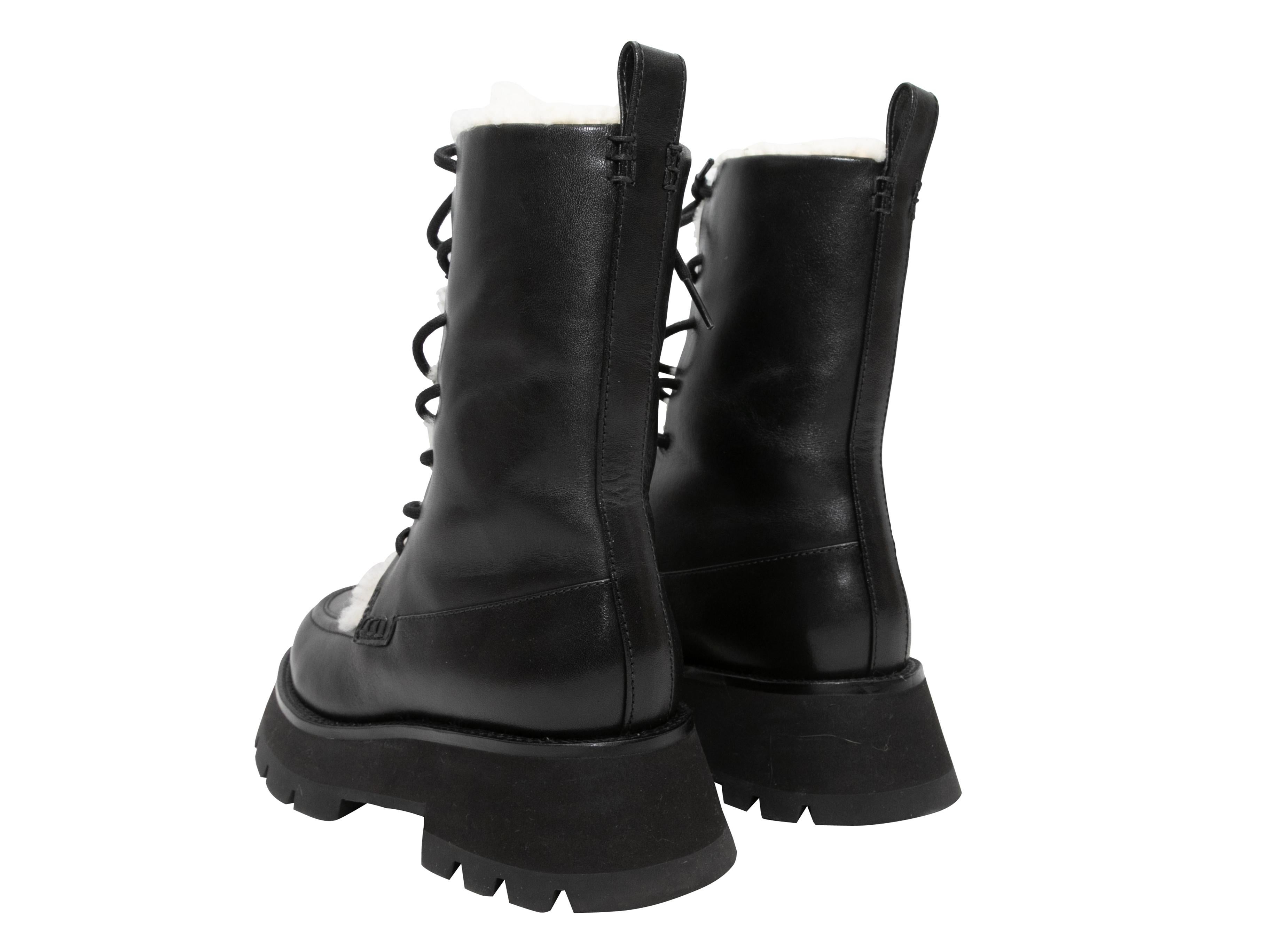 Women's Black & Cream 3.1 Phillip Lim Kate Shearling-Lined Combat Boots Size 37 For Sale