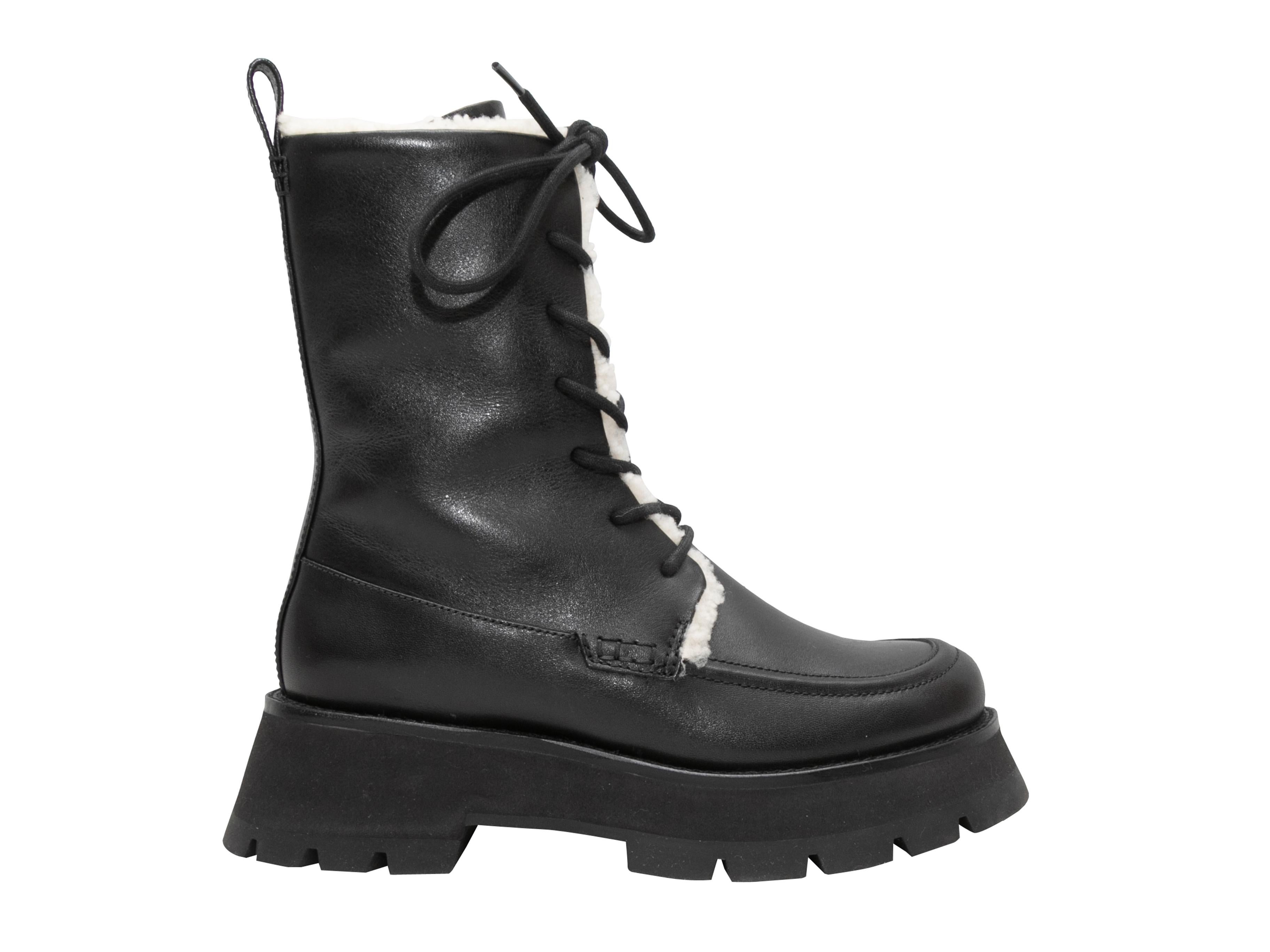 Black & Cream 3.1 Phillip Lim Kate Shearling-Lined Combat Boots Size 37 For Sale