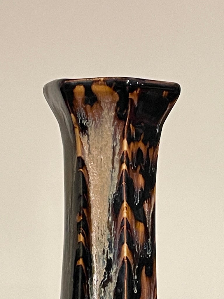 Black, Cream And Brown Tortoise Glaze Tall Vase, China, Contemporary