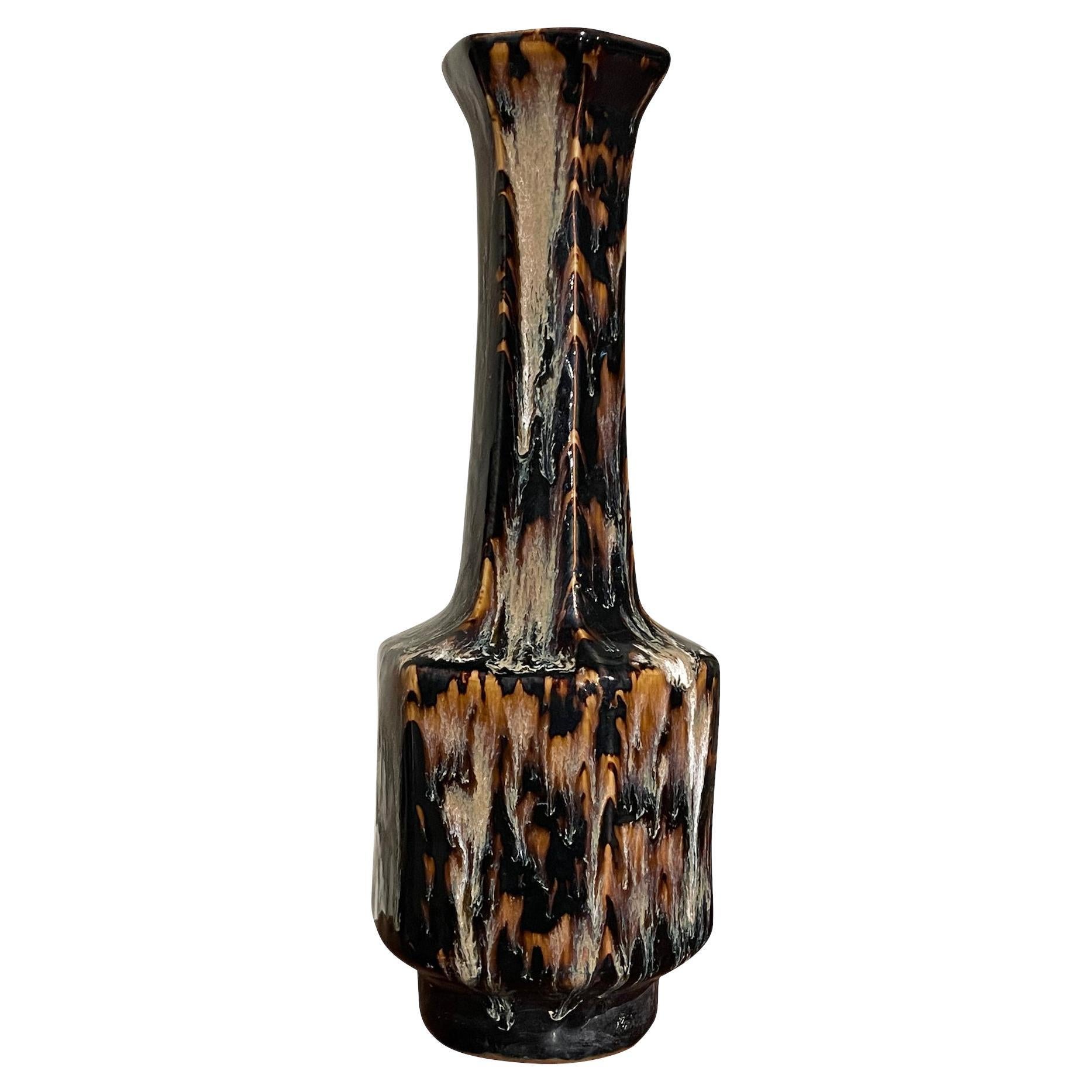 Grand vase à glaçure émaillée noire, crème et brune, Chine, contemporain