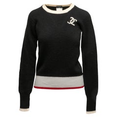 Schwarz & Creme Chanel Kaschmir Intarsien CC Pullover Größe FR 40