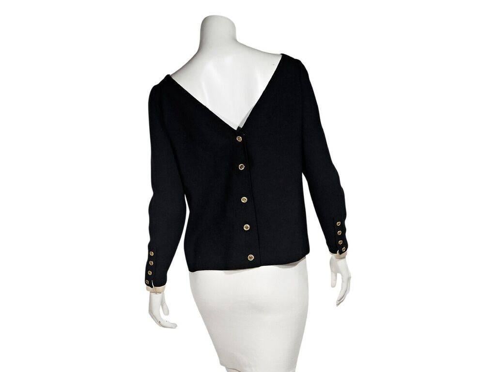 Black & Cream Chanel V-Back Blouse In Good Condition In New York, NY