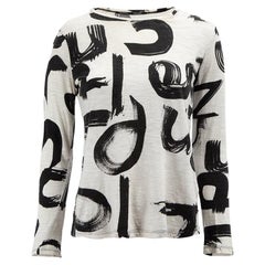 Used Black & Cream Graffiti Patterned Top Size S