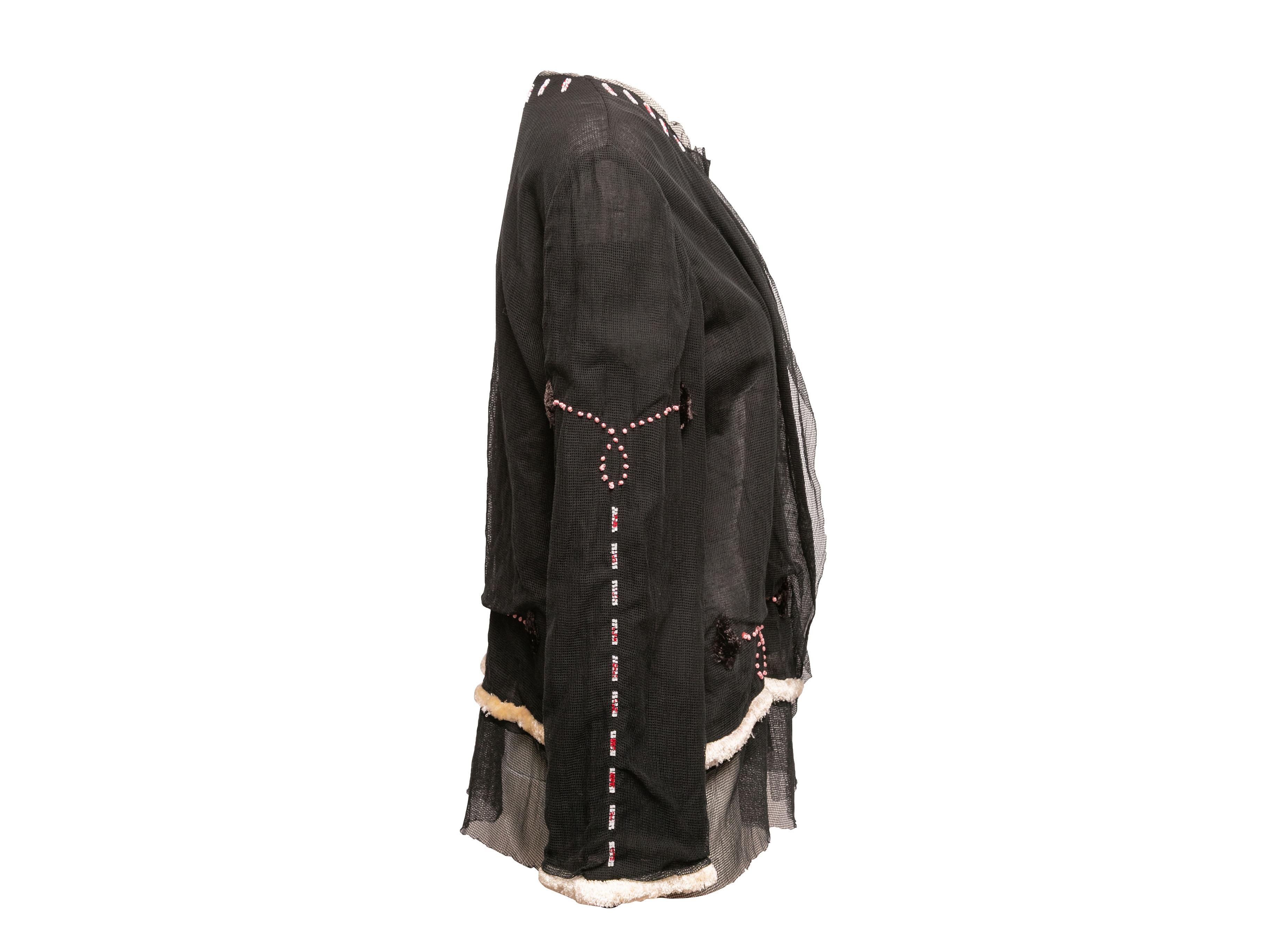 Cardigan en maille noire et crème orné de perles, Maurizio Pecoraro. Devant ouvert. Poitrine 40