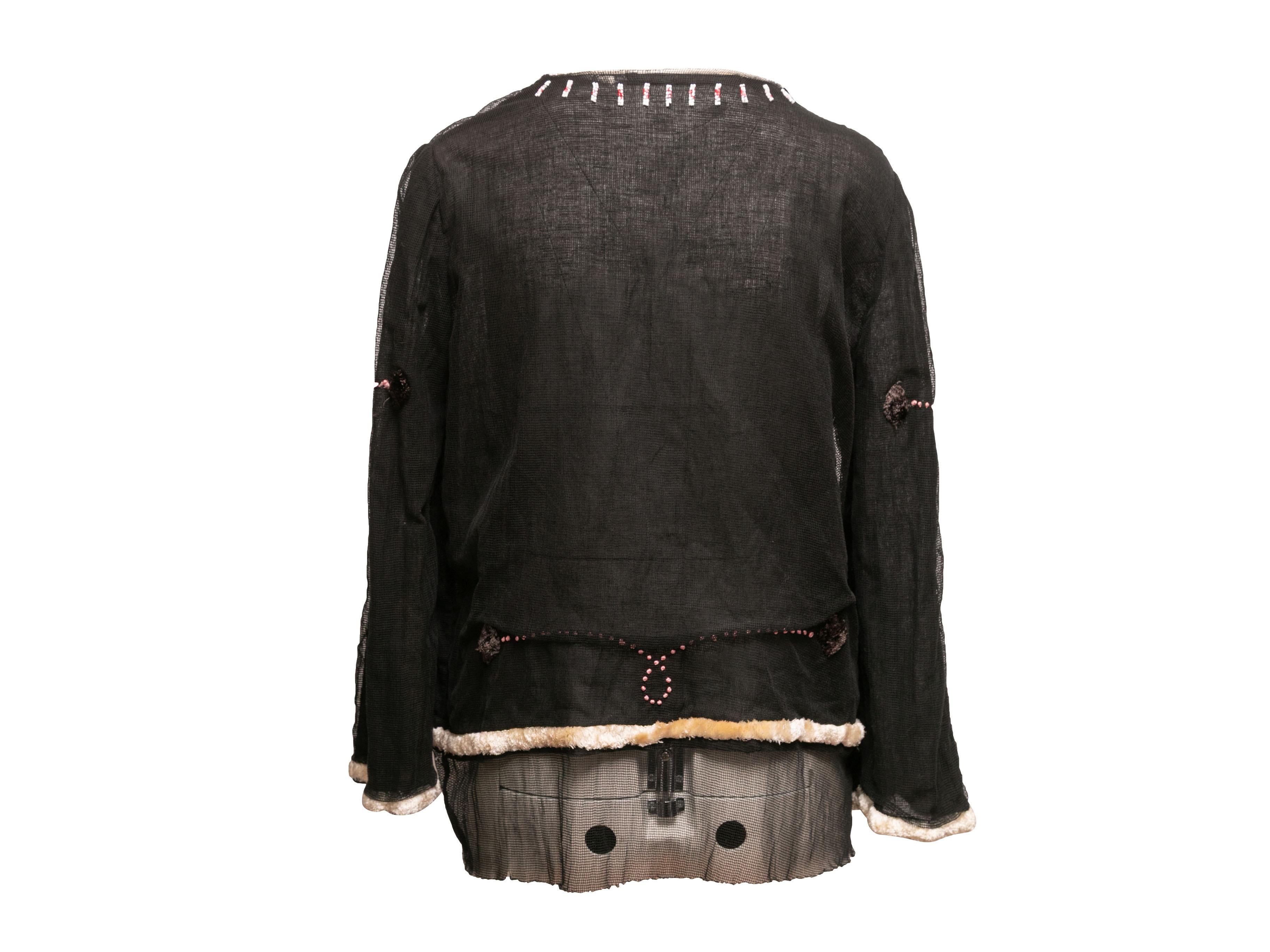 Noir Cardigan en maille orné de perles noir et crème Maurizio Pecoraro Taille IT 46 en vente