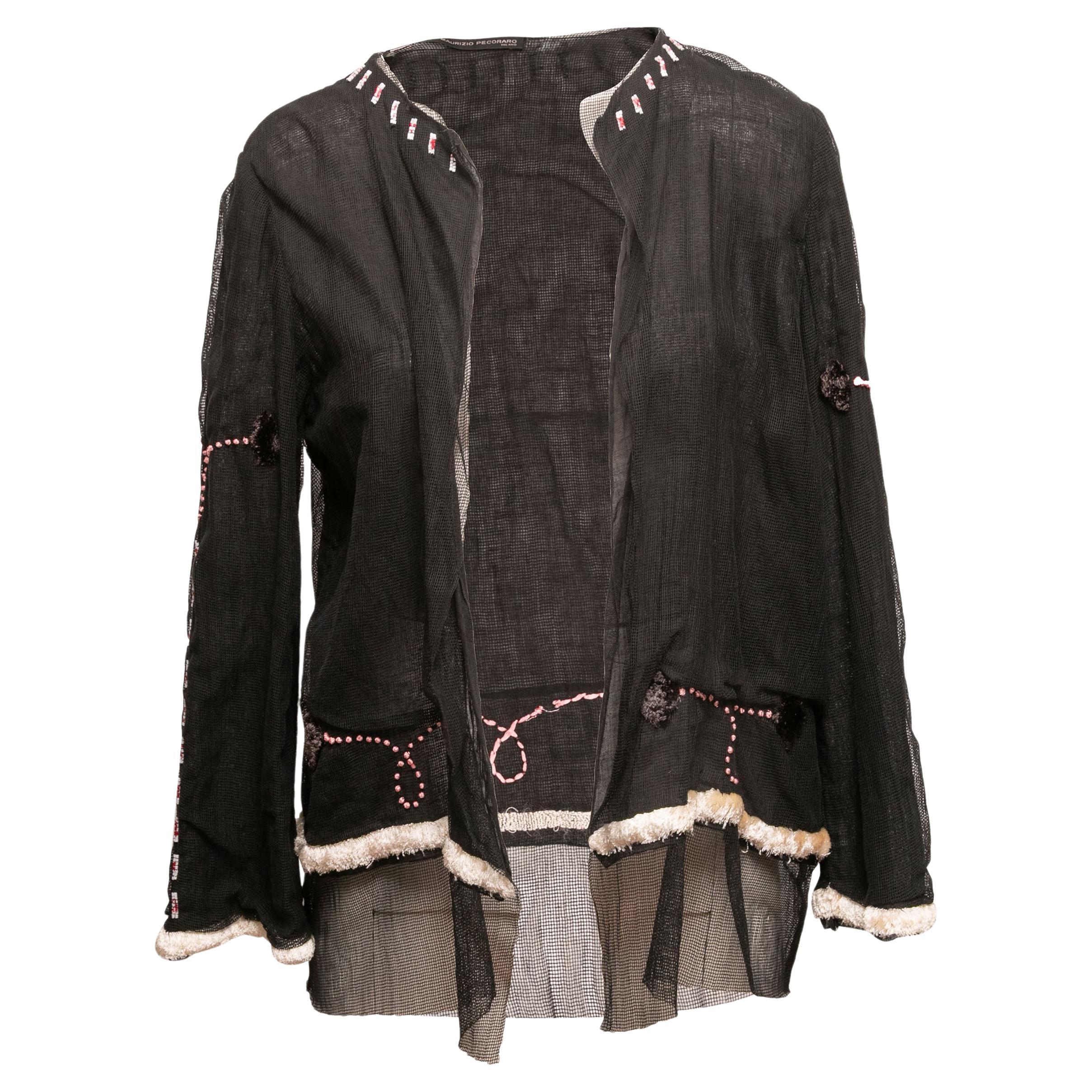 Black & Cream Maurizio Pecoraro Mesh Bead-Embellished Cardigan Size IT 46