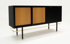 Black Credenza w/ Brass Stretchers by Harvey Probber.