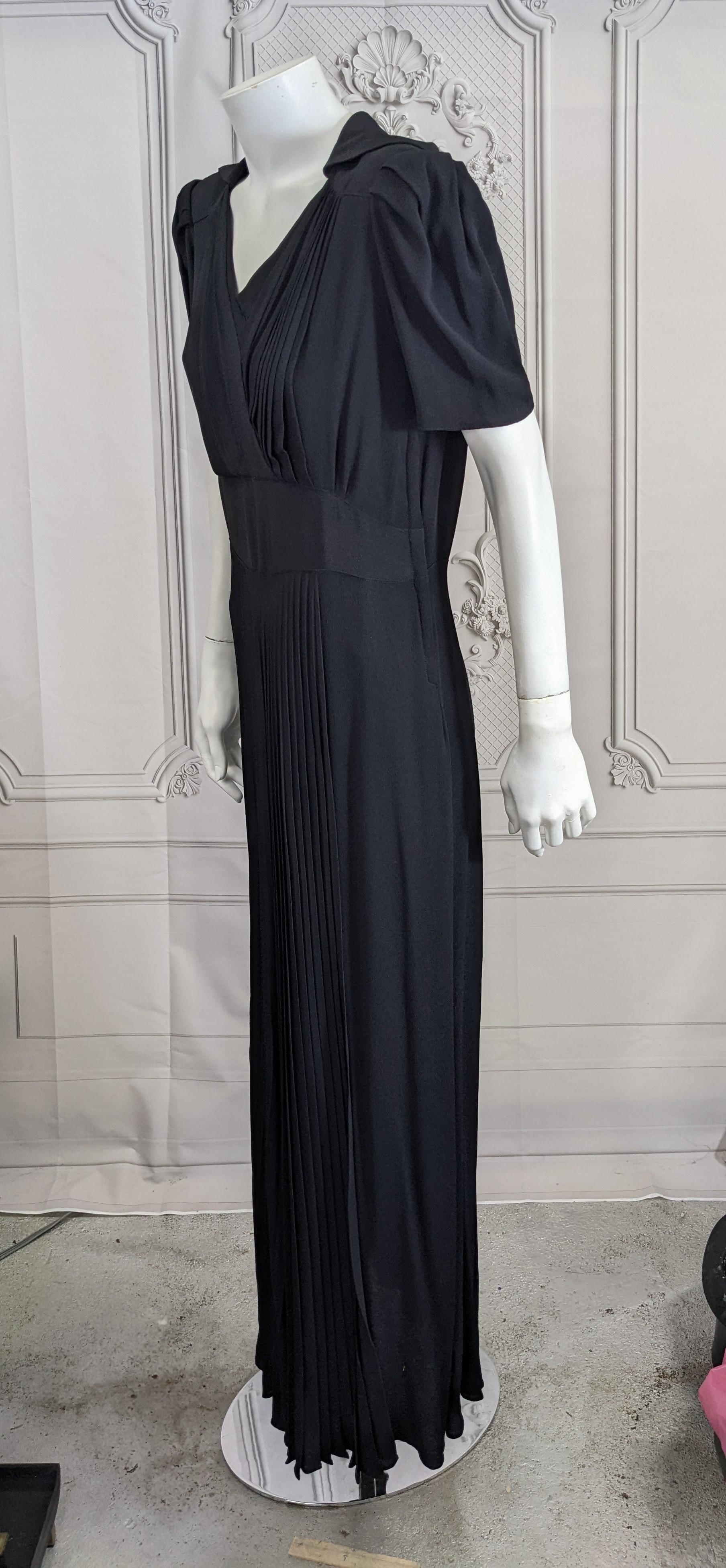 Black Crepe and Gold Kid Leather Deco Gown For Sale 7