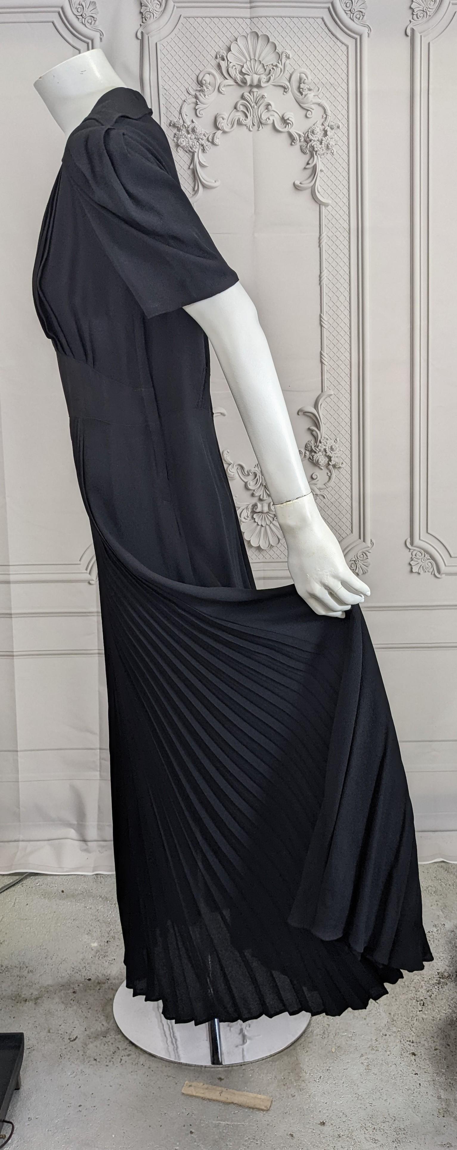 Black Crepe and Gold Kid Leather Deco Gown For Sale 8