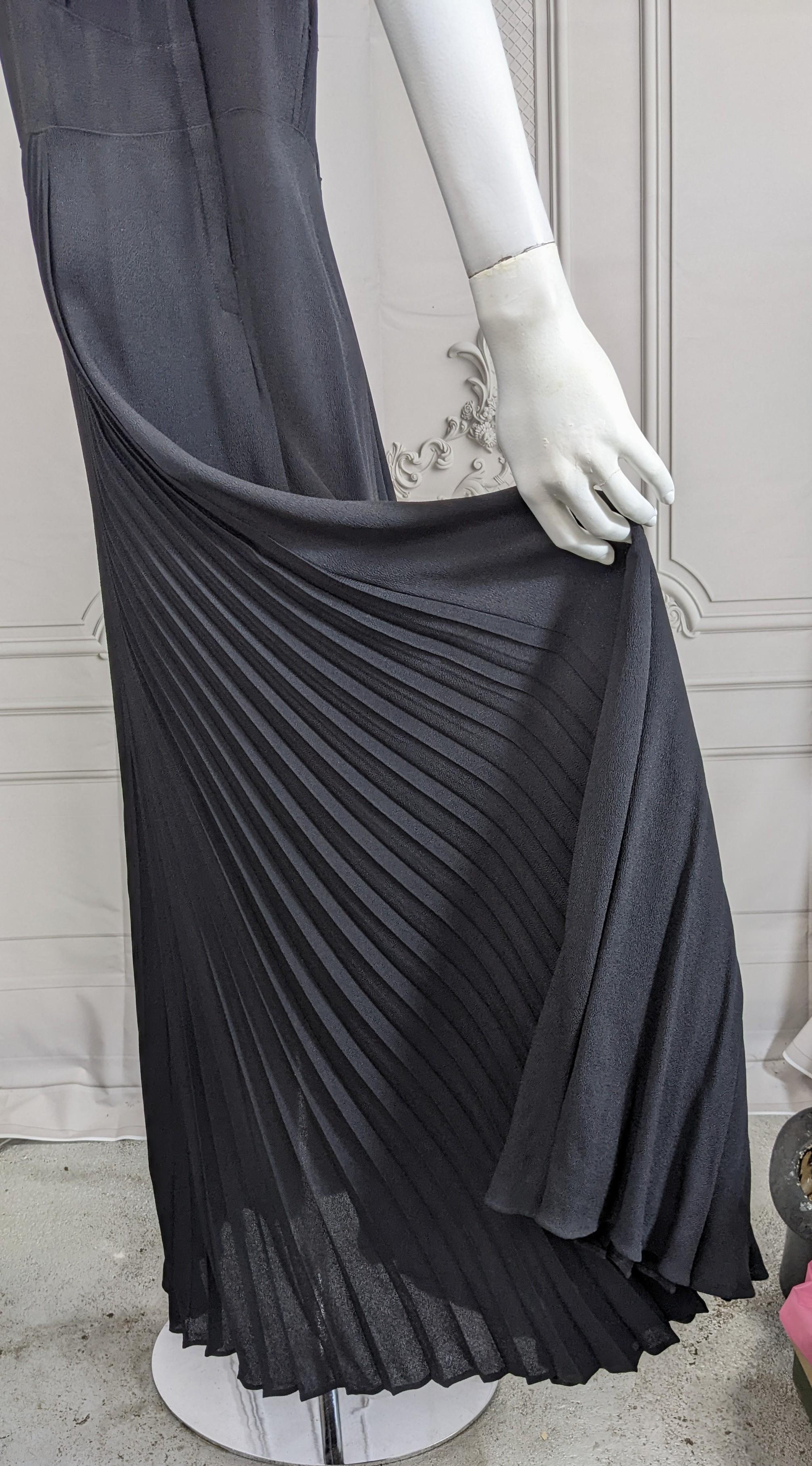 Black Crepe and Gold Kid Leather Deco Gown For Sale 10