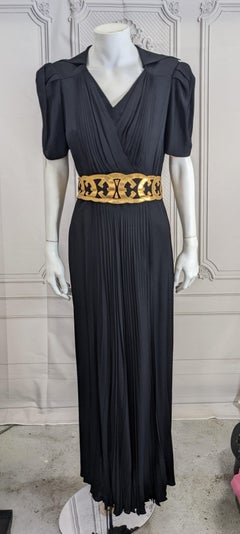 Black Crepe and Gold Kid Leather Deco Gown