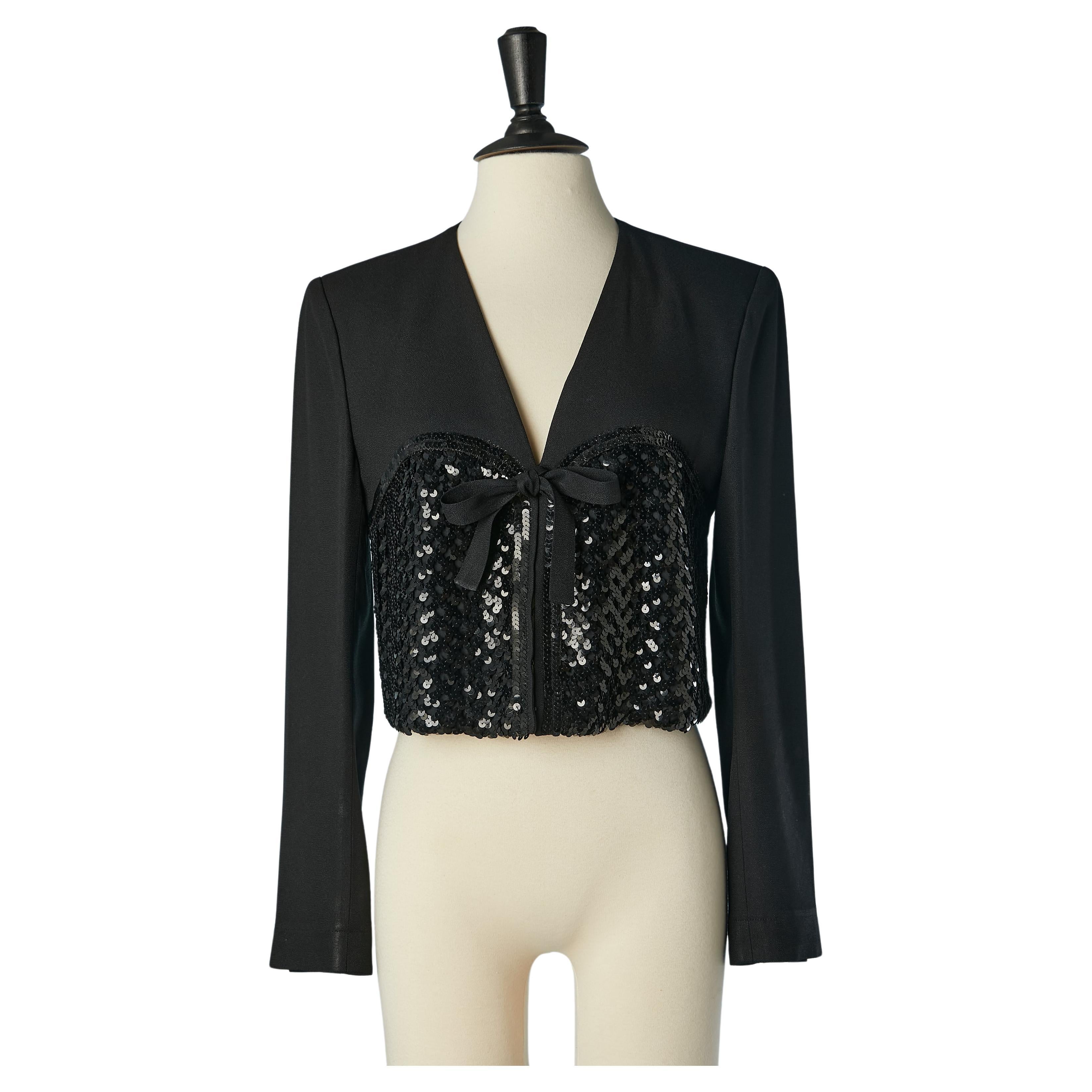 Black crêpe and sequin edge to edge evening jacket Sonia Rykiel  For Sale