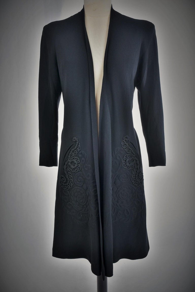 A Black Crepe Couture Coat by Jean Dessès - France Circa 1945-1949 For Sale 7