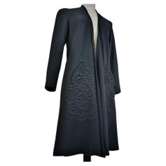 Black Crepe Black Coat by Jean Dessès Haute Couture Circa 1945-1949