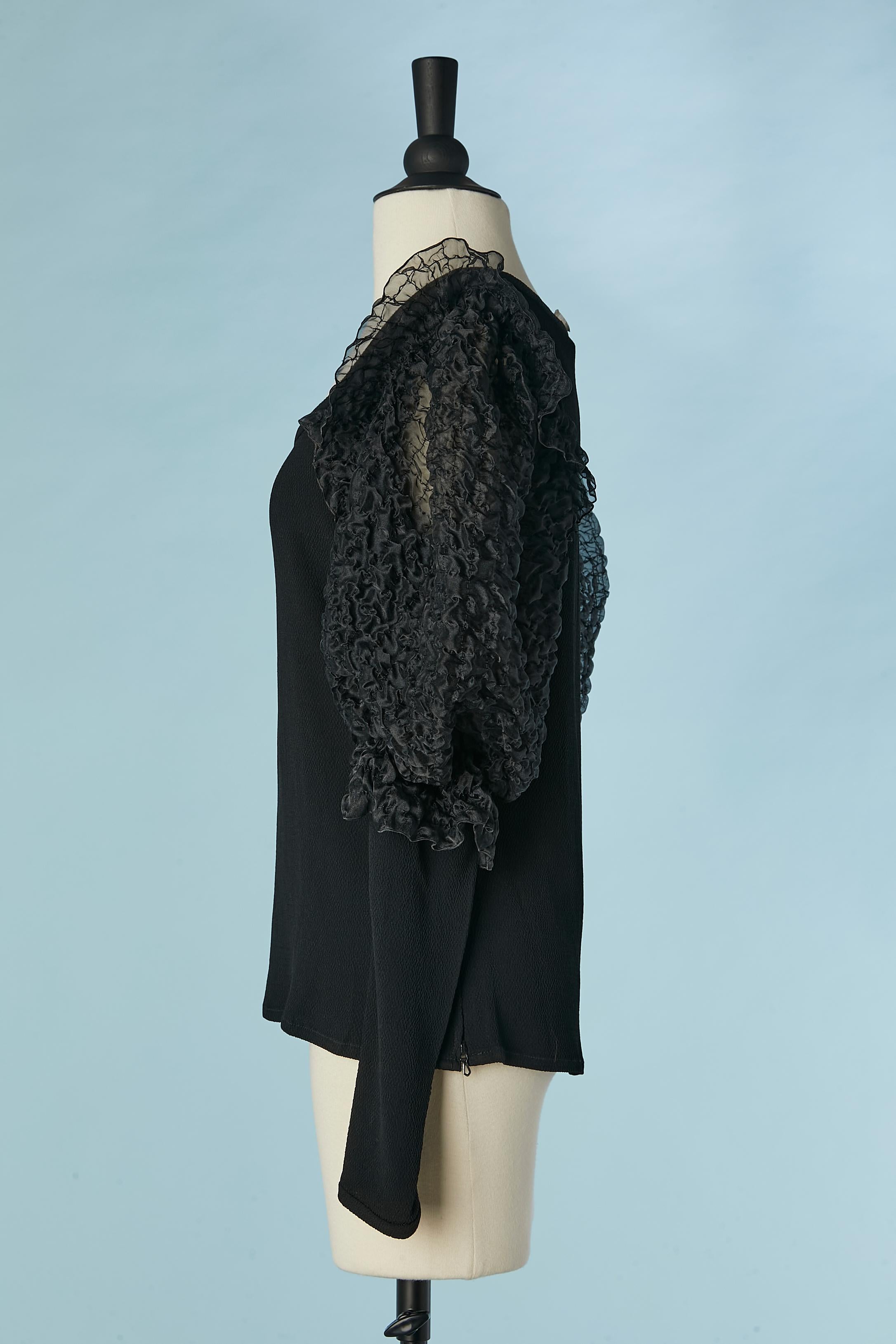 Black crêpe blouse with ballon sleeves Saint Laurent Rive Gauche FW 1988 In Excellent Condition For Sale In Saint-Ouen-Sur-Seine, FR