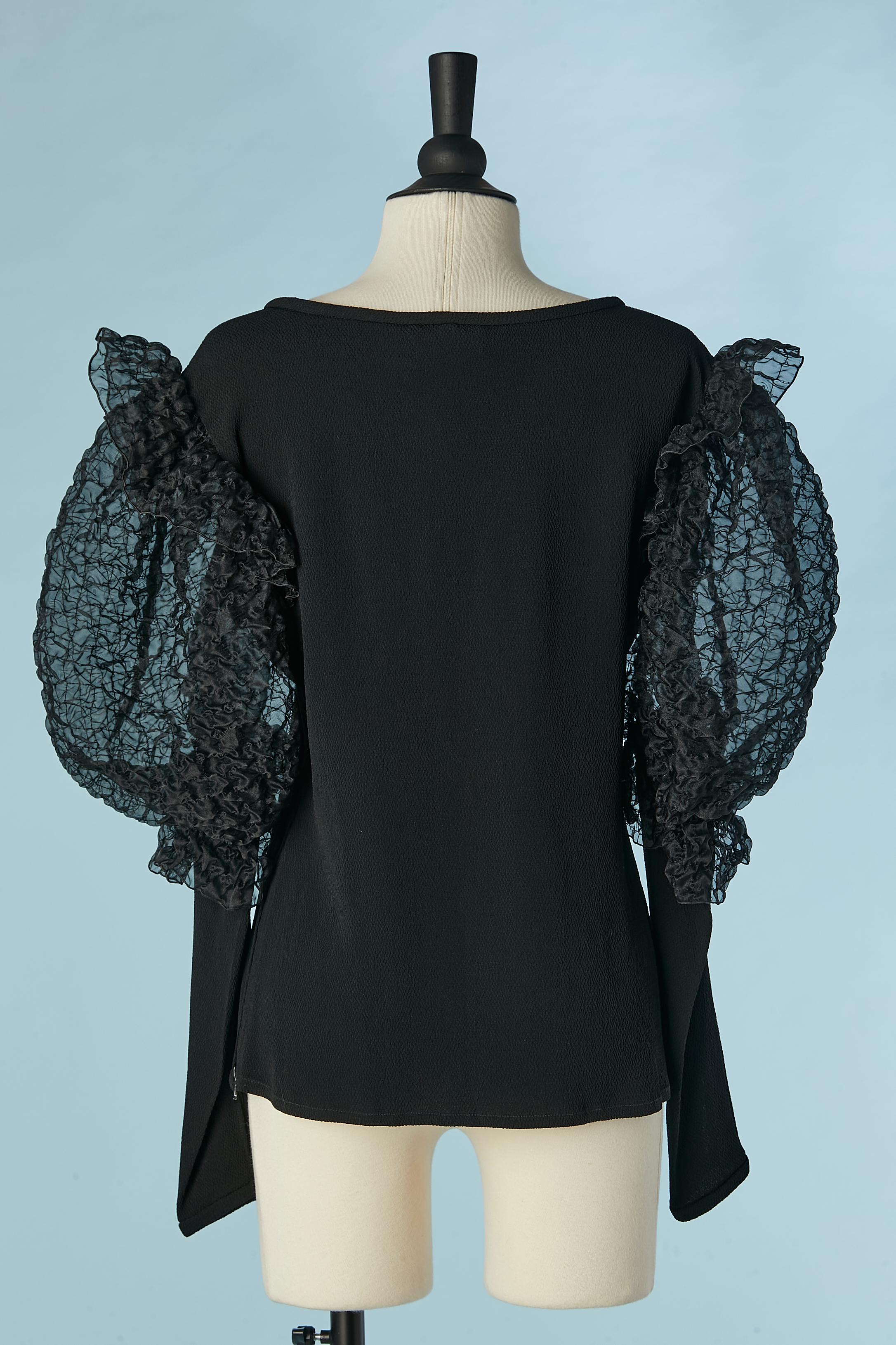 Women's Black crêpe blouse with ballon sleeves Saint Laurent Rive Gauche FW 1988 For Sale