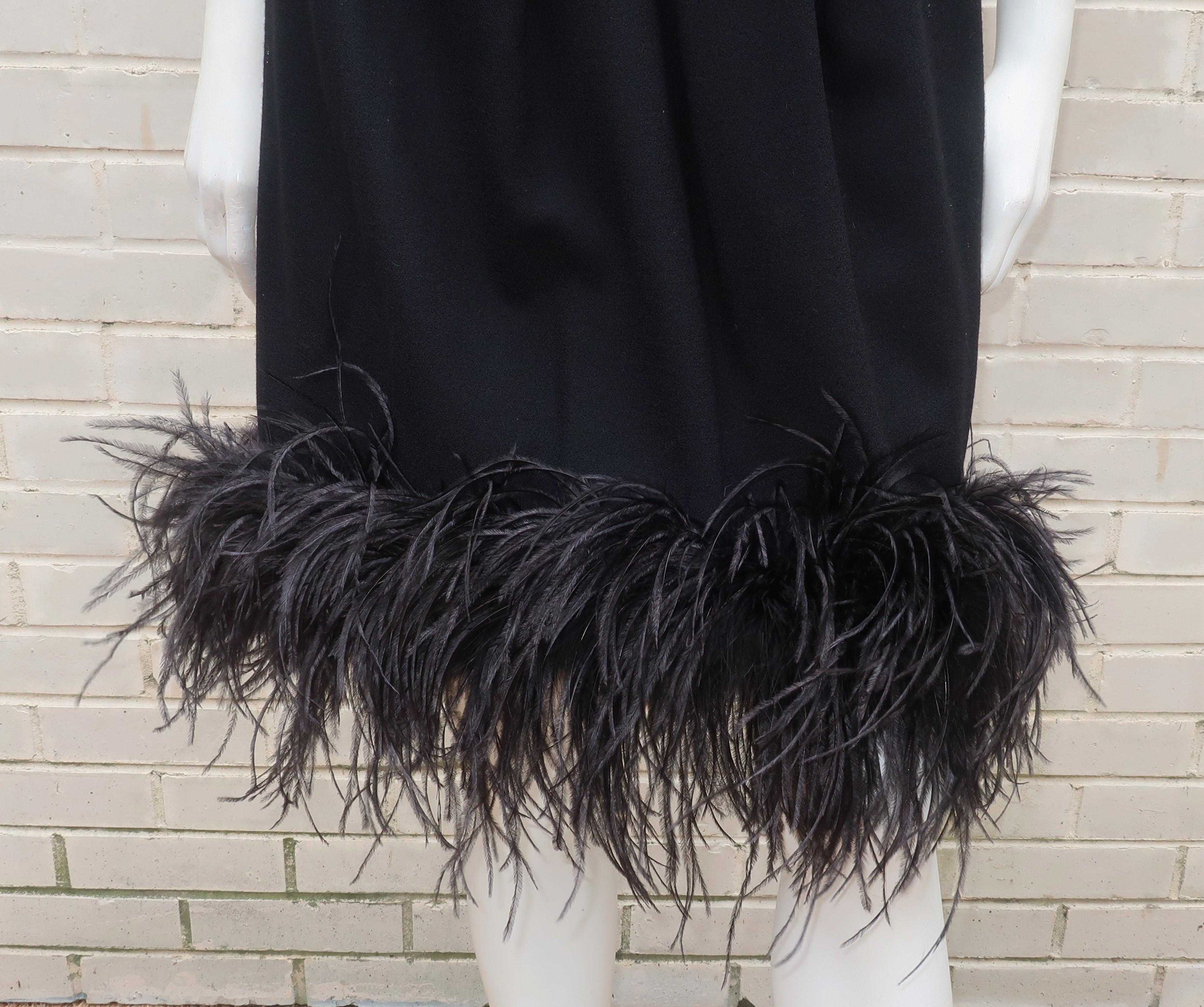 Black Crepe Cocktail Dress & Jacket With Marabou Feather Trim, C.1980 3