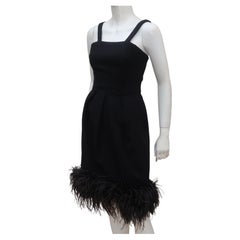 Black Crepe Cocktail Dress & Jacket With Marabou Feather Trim, C.1980