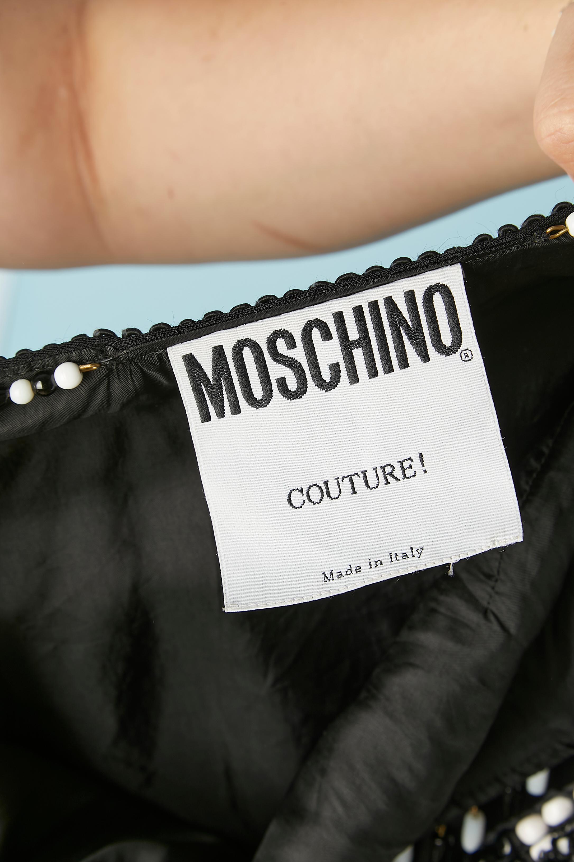 Robe de cocktail en crêpe noir avec perles en pâte de verre Moschino Couture  en vente 2