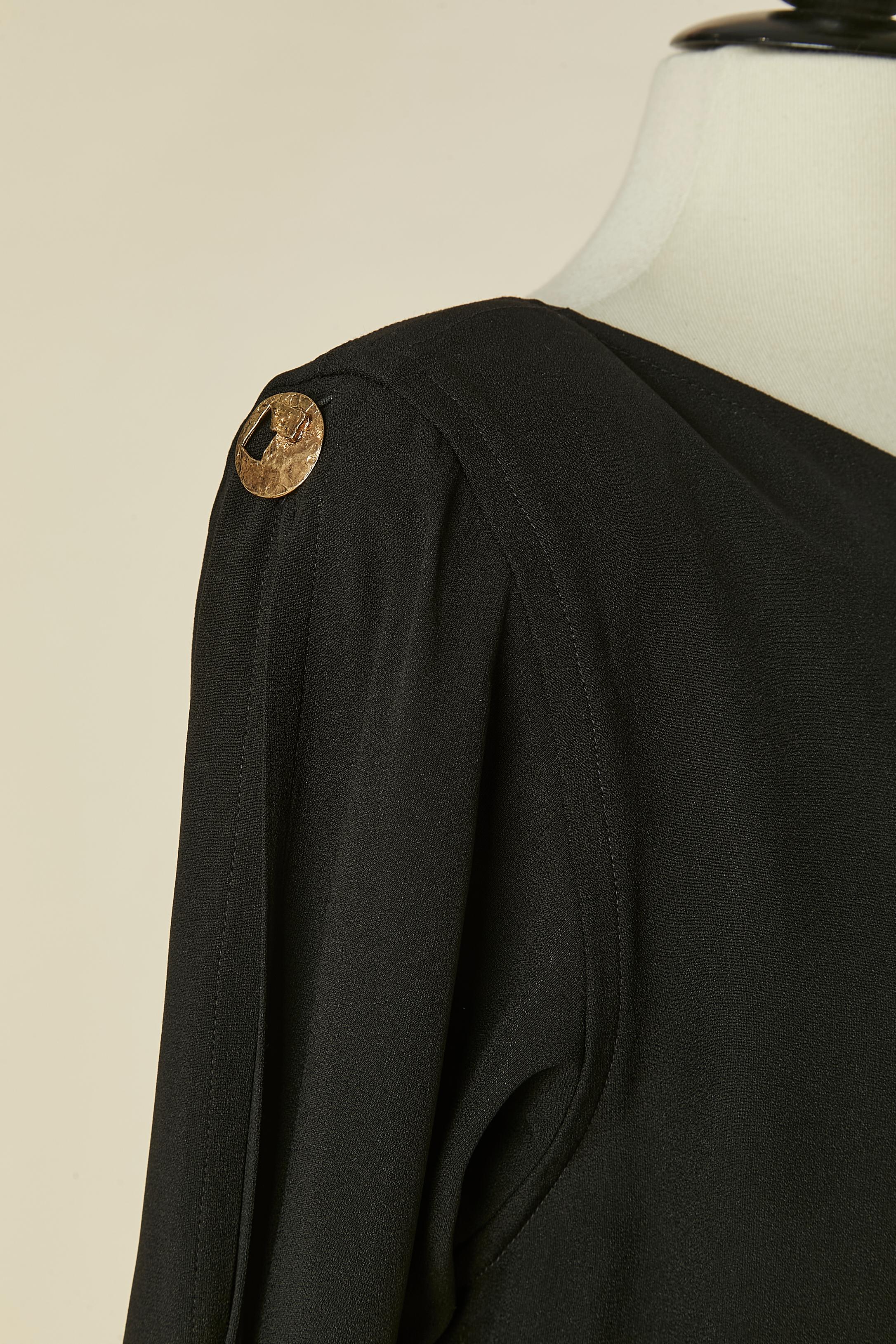 Women's Black crêpe cocktail dress with gold metal button SAINT LAURENT RIVE GAUCHE For Sale