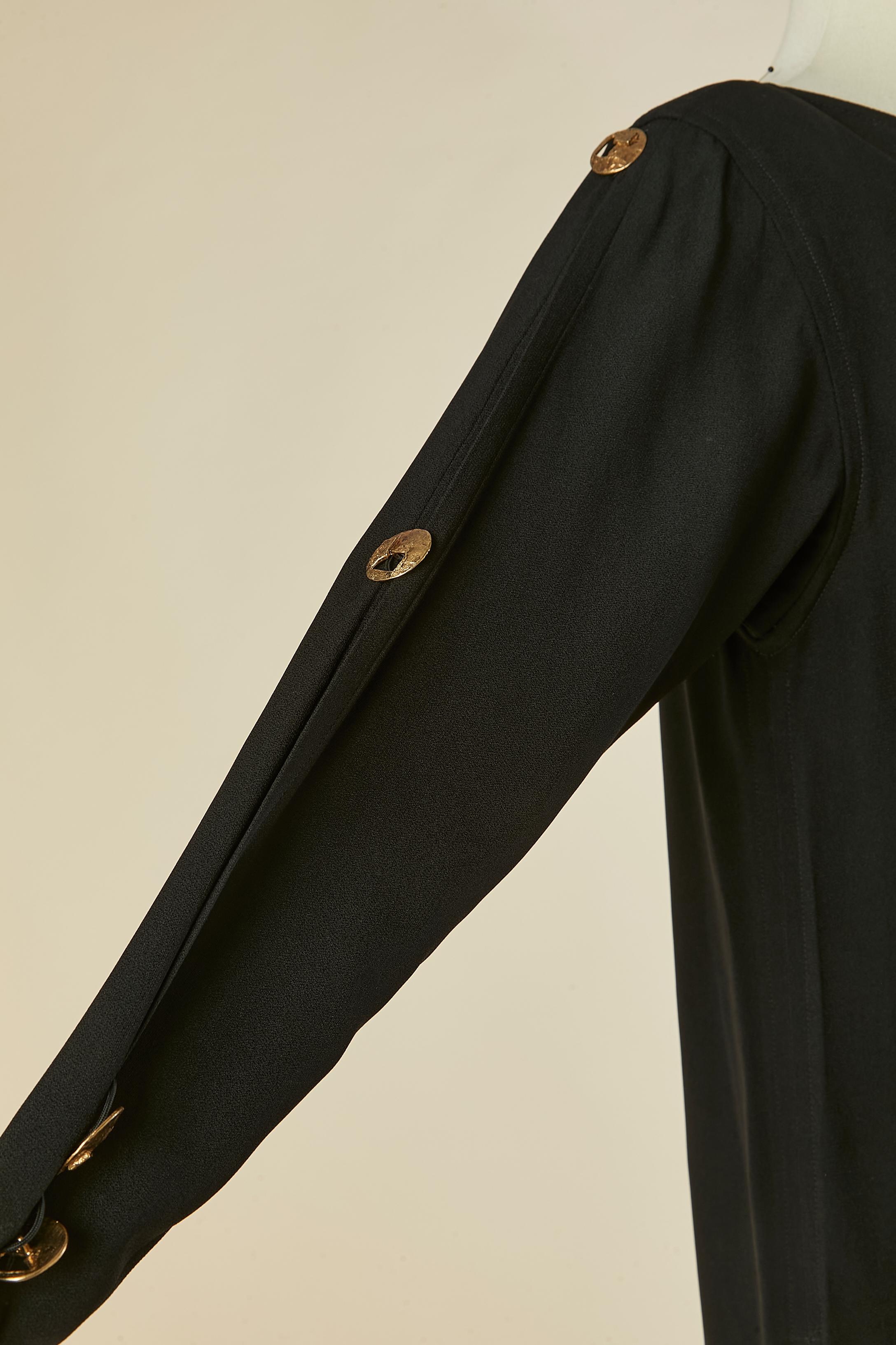 Black crêpe cocktail dress with gold metal button SAINT LAURENT RIVE GAUCHE For Sale 1
