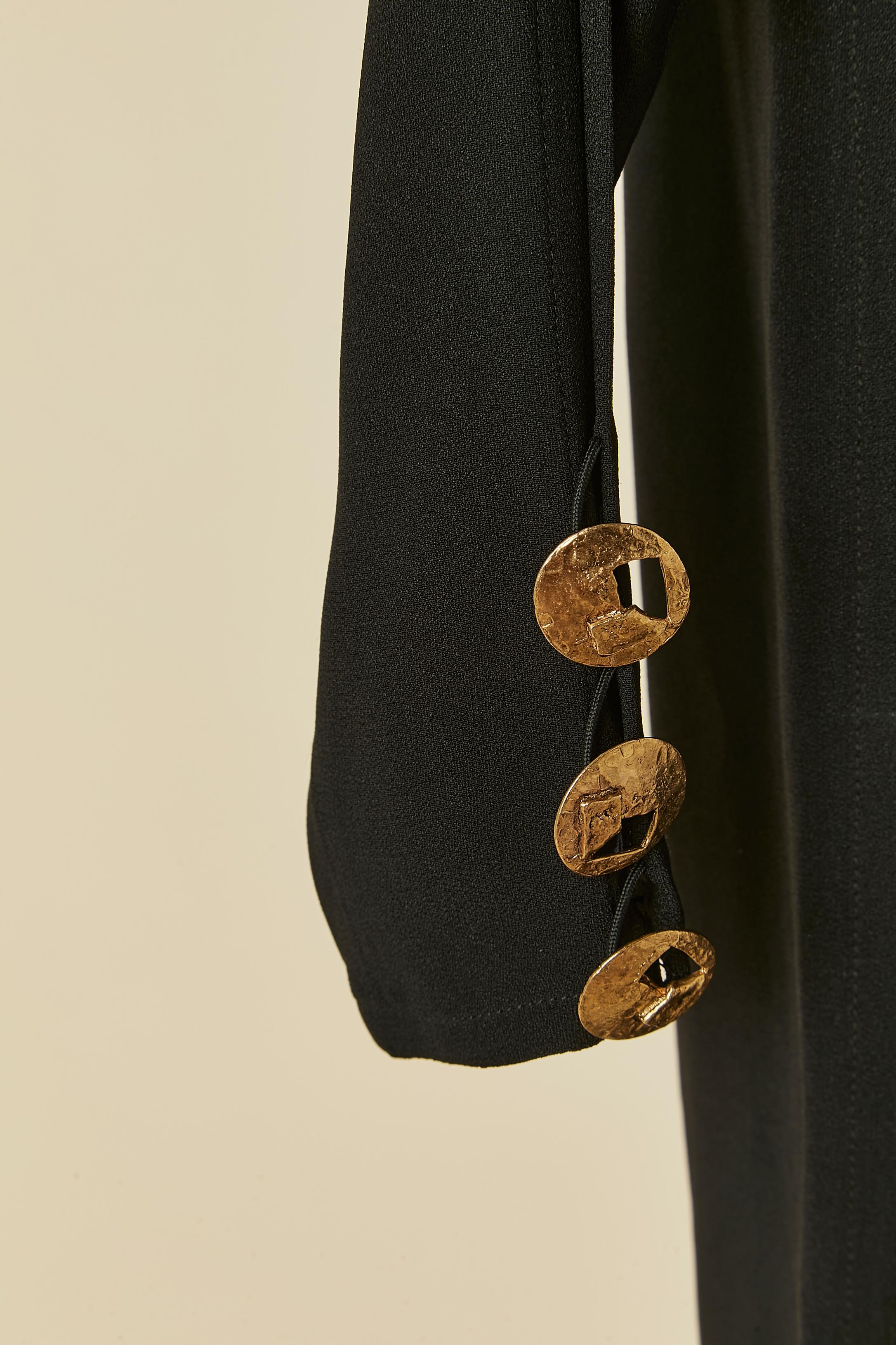 Black crêpe cocktail dress with gold metal button SAINT LAURENT RIVE GAUCHE For Sale 2