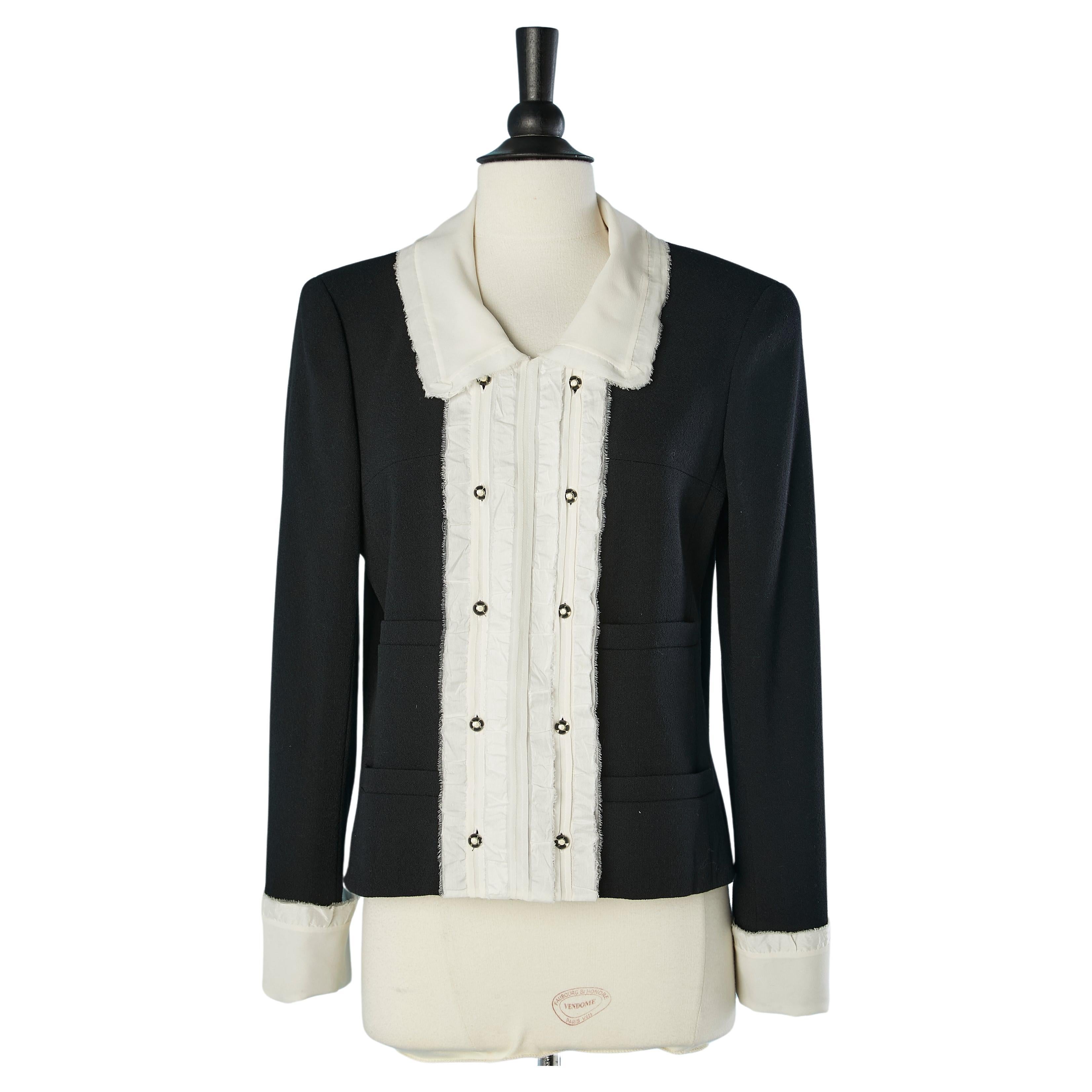 Black crêpe double-breasted jacket with silk chiffon breastplate Chanel  For Sale