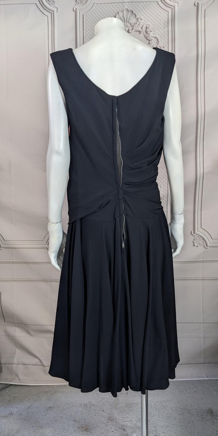 Black Crepe Draped and Flared Mid Century Dress Black Crepe Draped and Flared Mid Century Dress