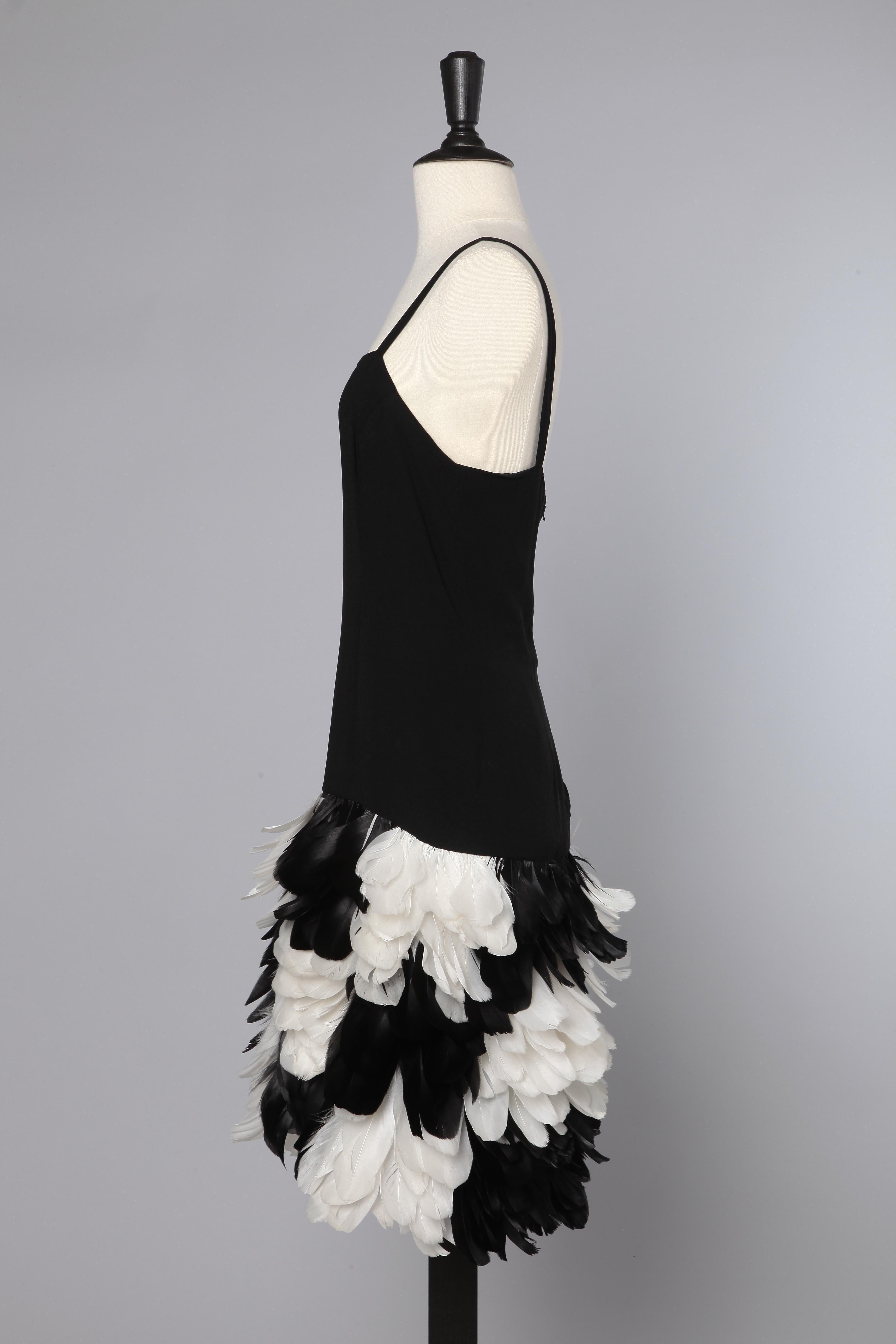 Black crêpe dress with black and white feather For Sale at 1stDibs ...