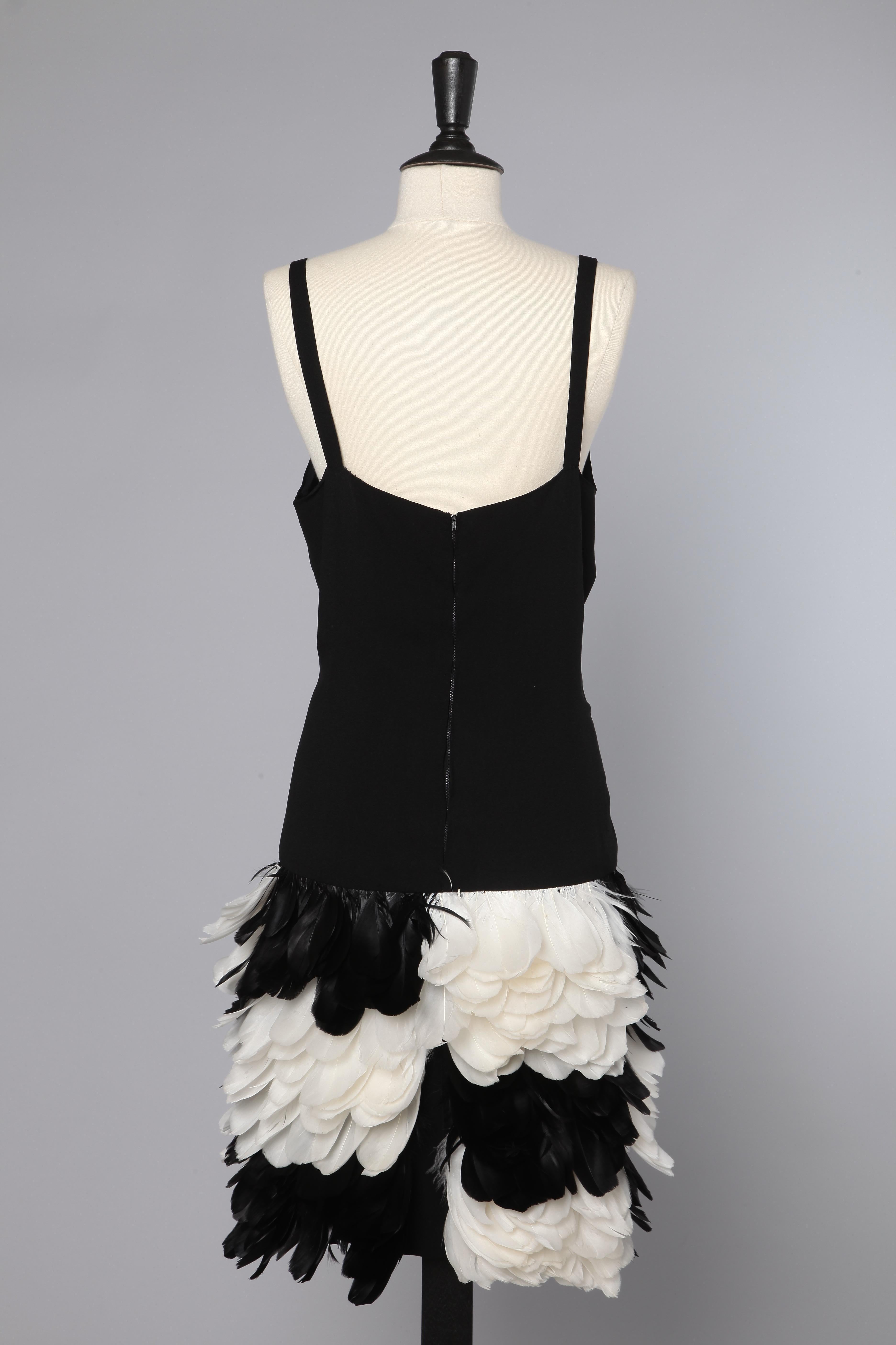 Women's Black crêpe dress with black and white feather