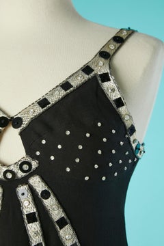 Black crêpe evening dress with beads, rhinestone and thread embroidery TORRENTE