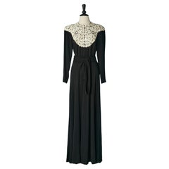 Black crêpe evening dress with rhinestone and sequin Halle Brothers Co 1940's