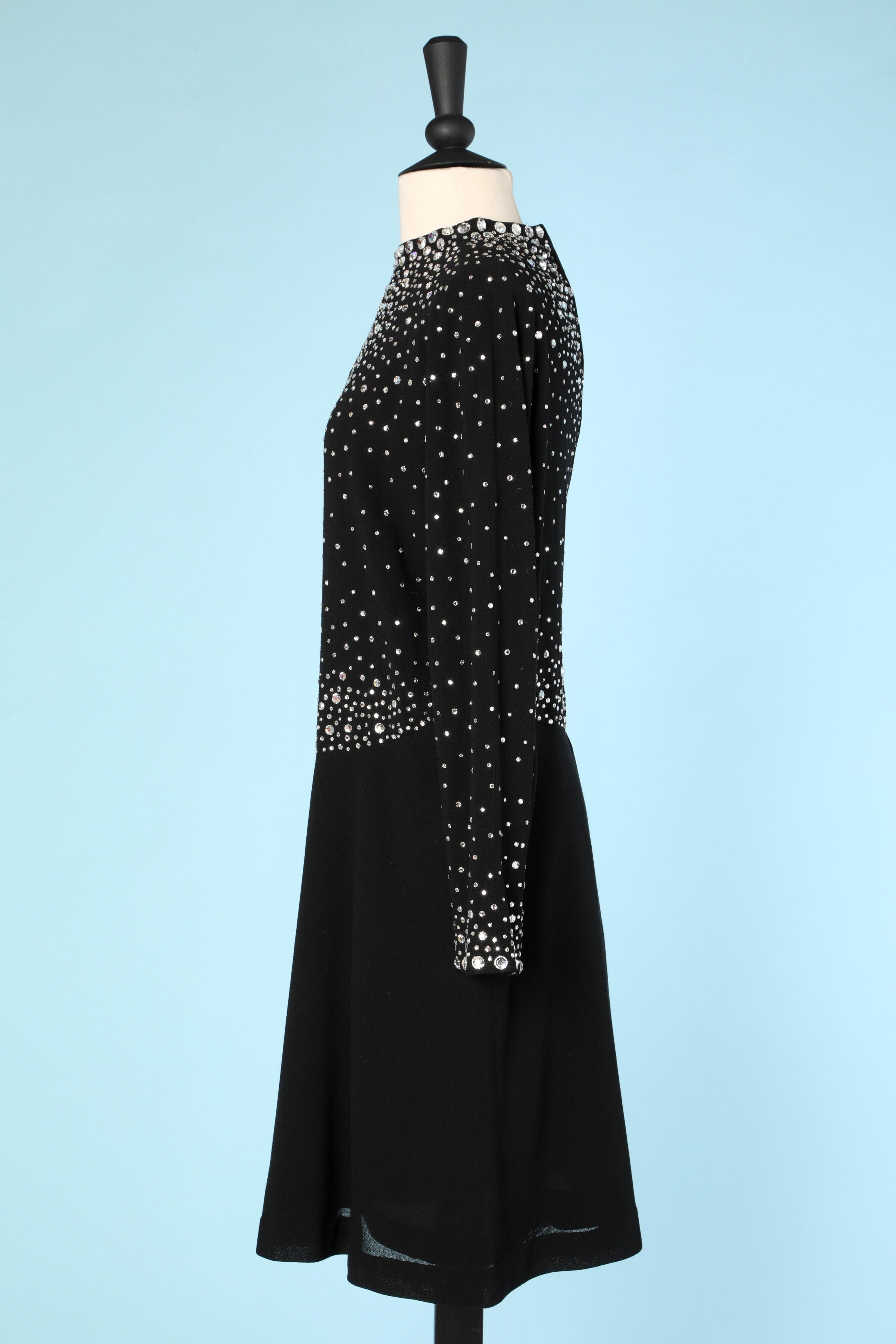 Black crêpe evening dress with rhinestone embellishment Pauline Trigère  1