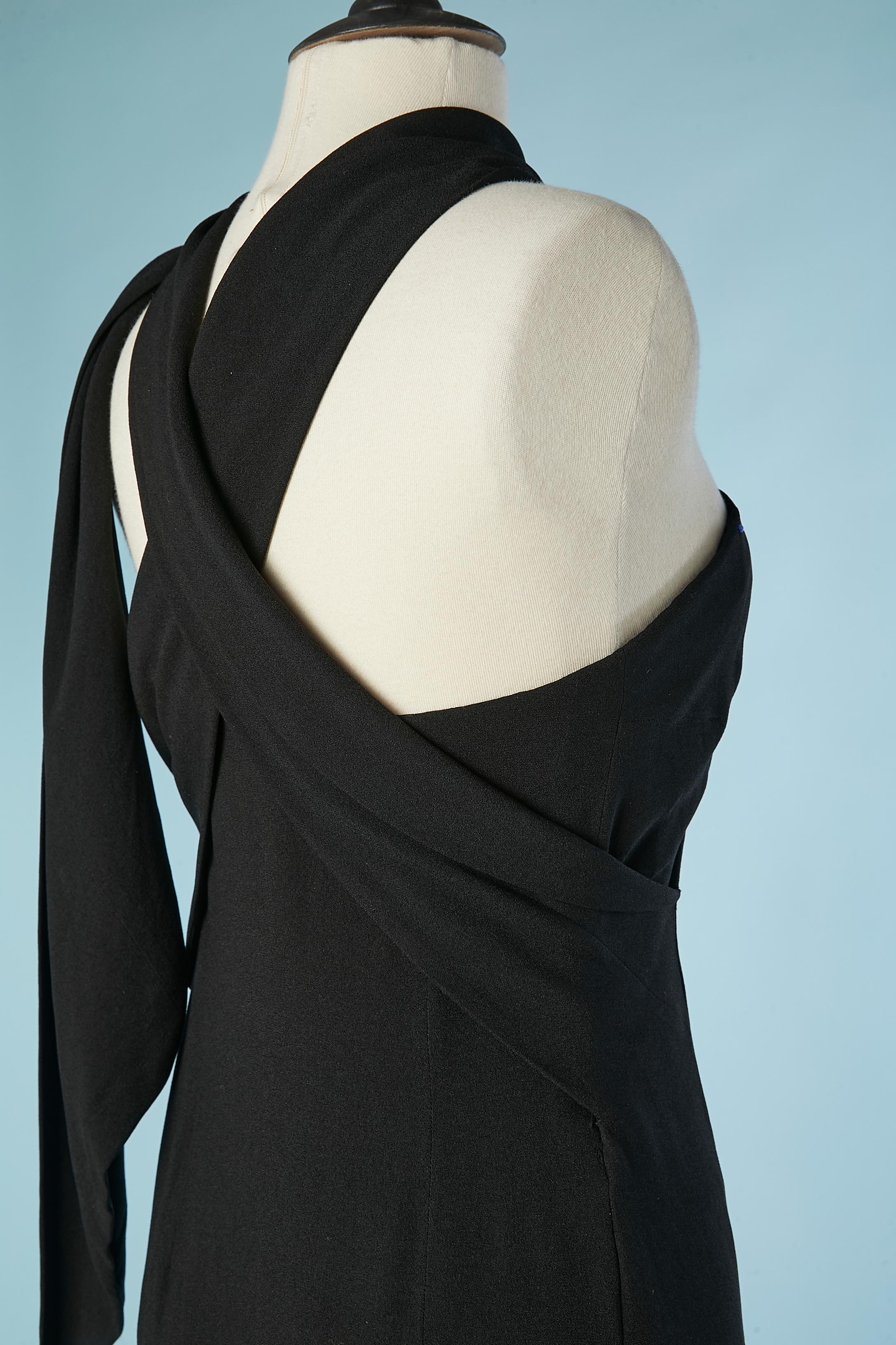 Women's Black crêpe evening dress with scarf collar Jacques Griffe Winter 1963  For Sale