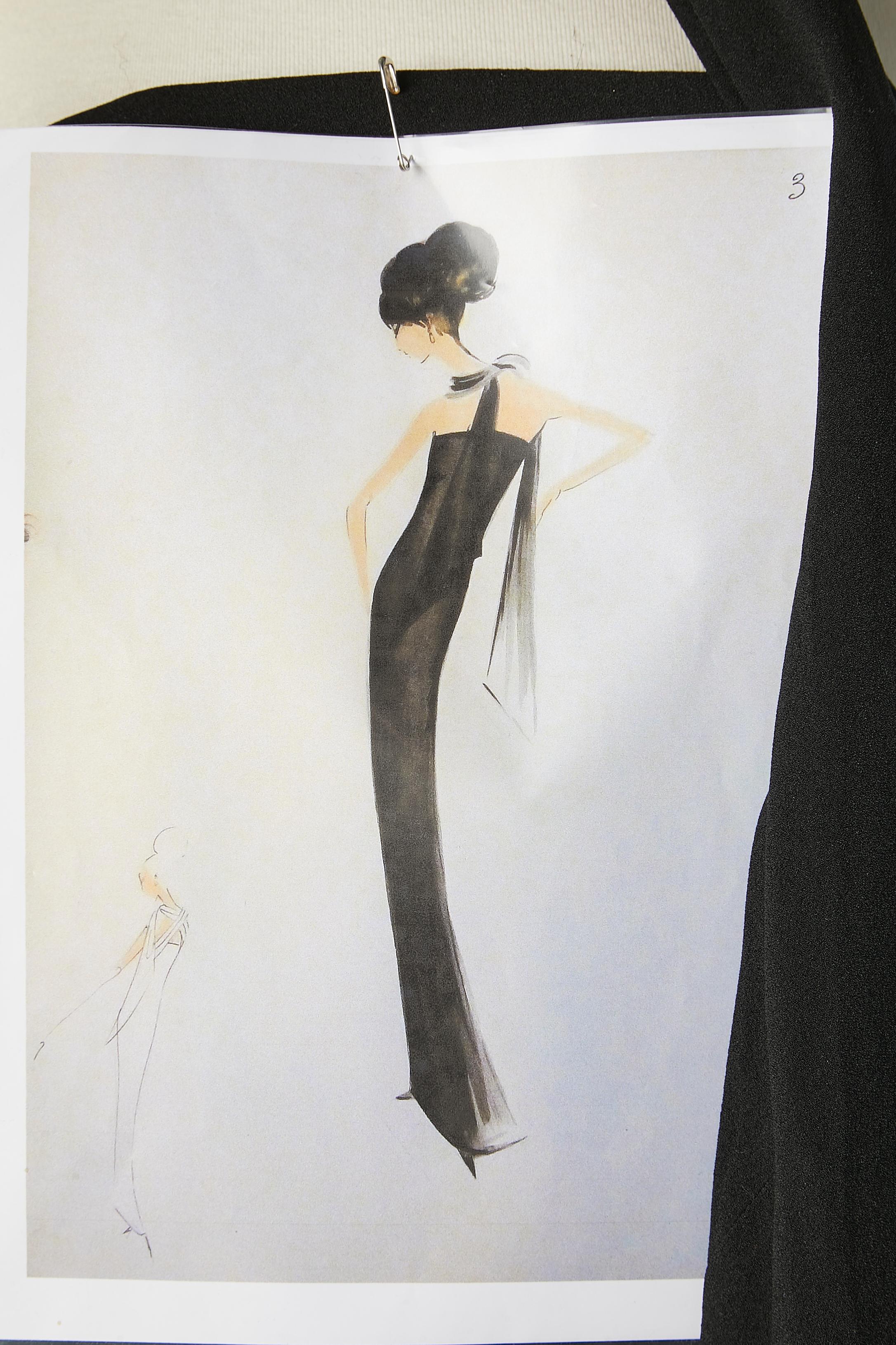 Black crêpe evening dress with scarf collar Jacques Griffe Winter 1963  For Sale 5