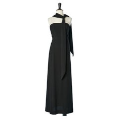 Vintage Black crêpe evening dress with scarf collar Jacques Griffe Winter 1963 