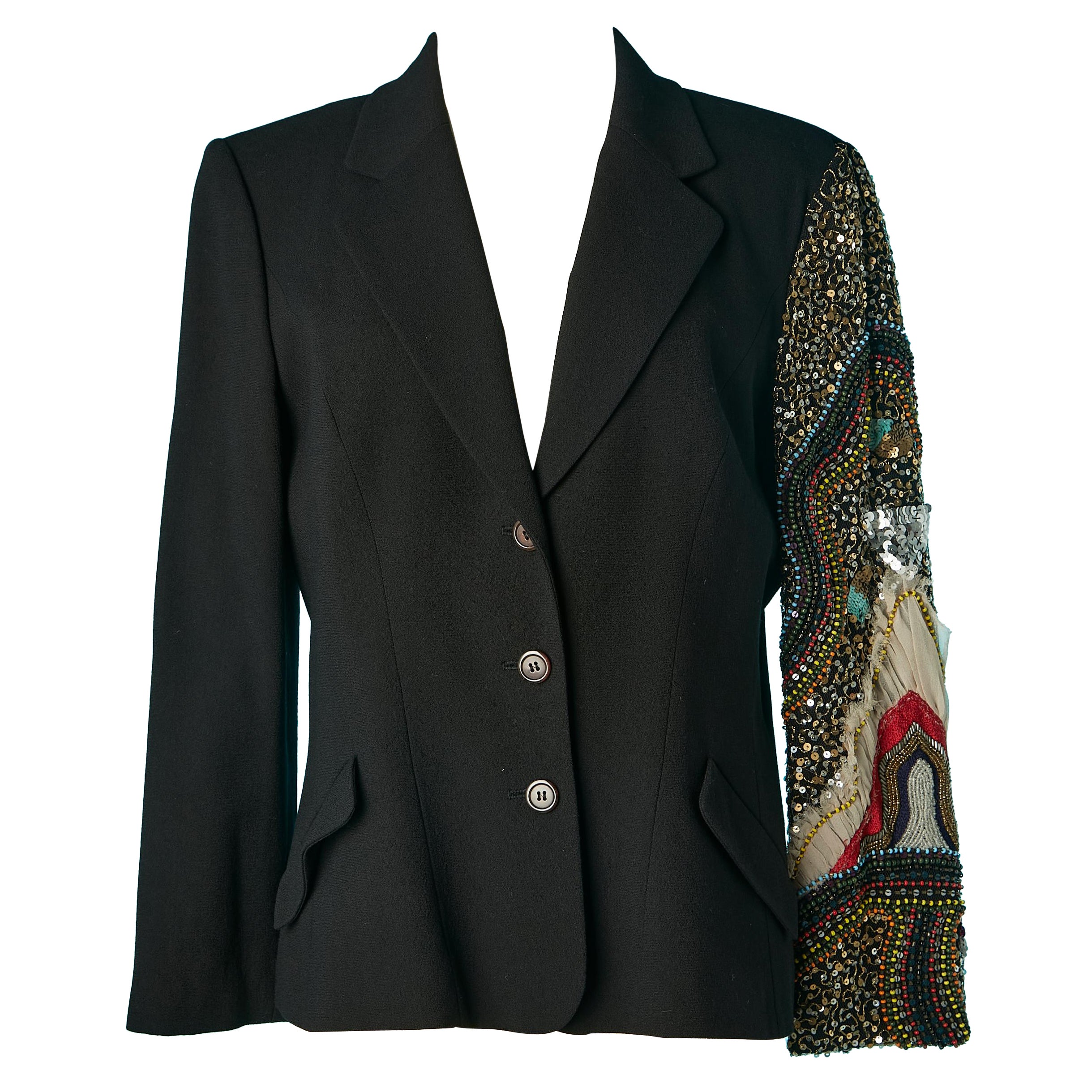 Chaqueta de crepé negro con una manga entera bordada Christian Lacroix Bazar