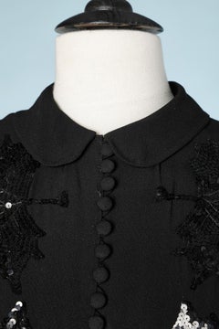 Black crêpe jacket with tree leaves embroideries Circa 1940's