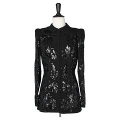 Black crêpe jacket with tree leaves embroideries Circa 1940's 