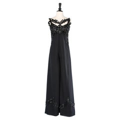 Black crêpe jumpsuit with sequins embroidered
