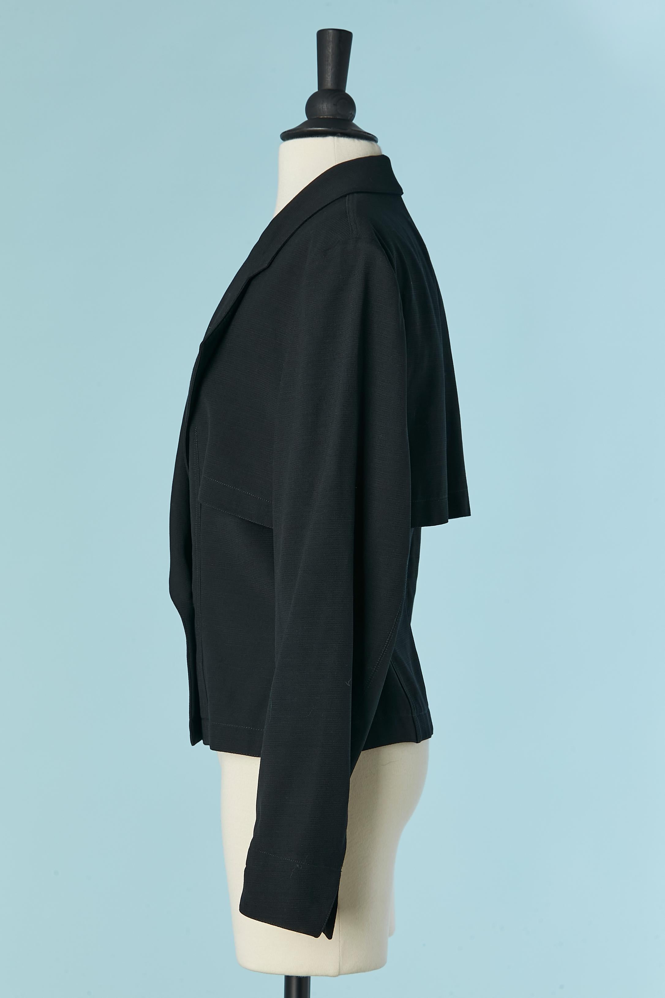 Black crêpe rayon double-breasted jacket ALAIA For Sale 1