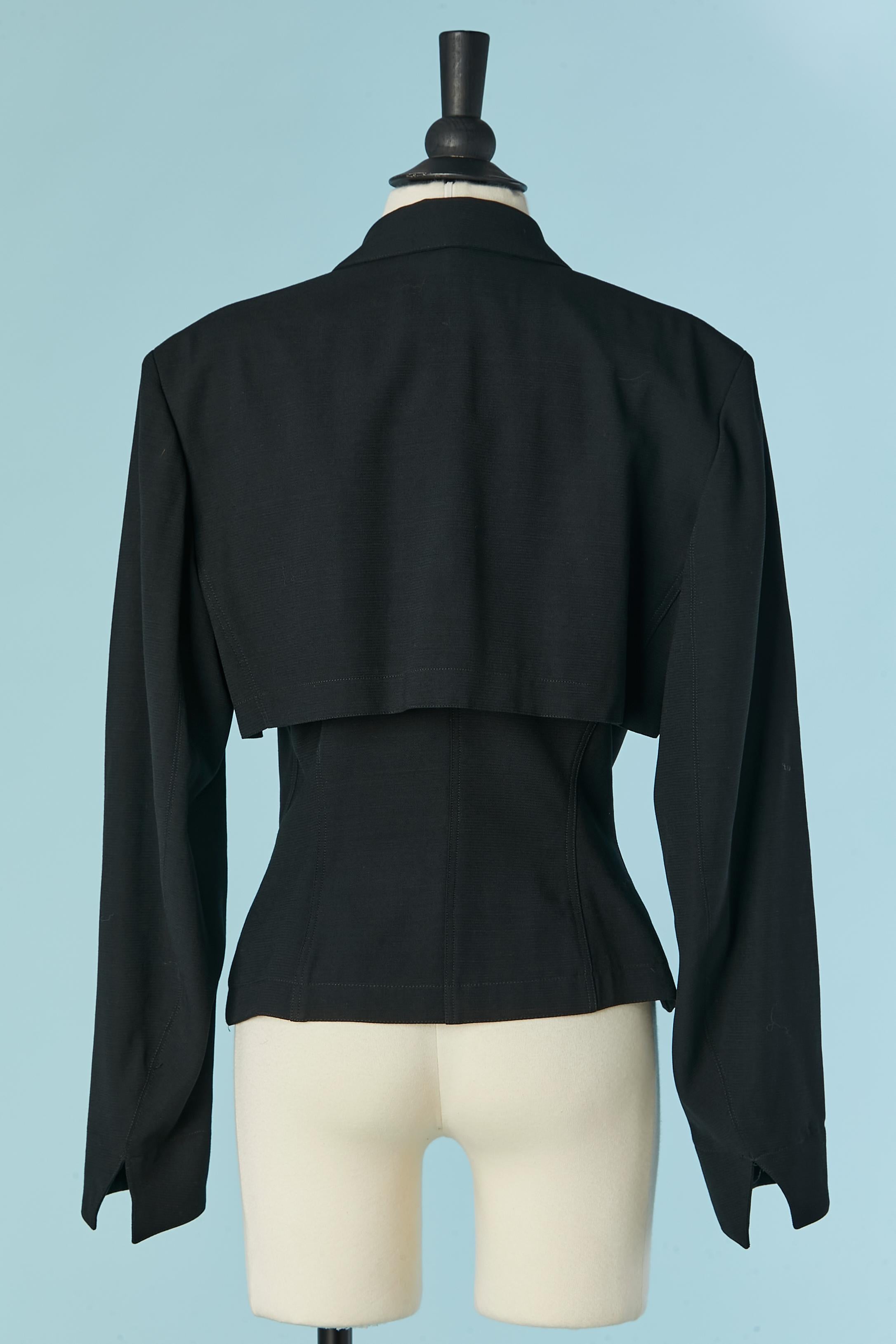 Black crêpe rayon double-breasted jacket ALAIA For Sale 2
