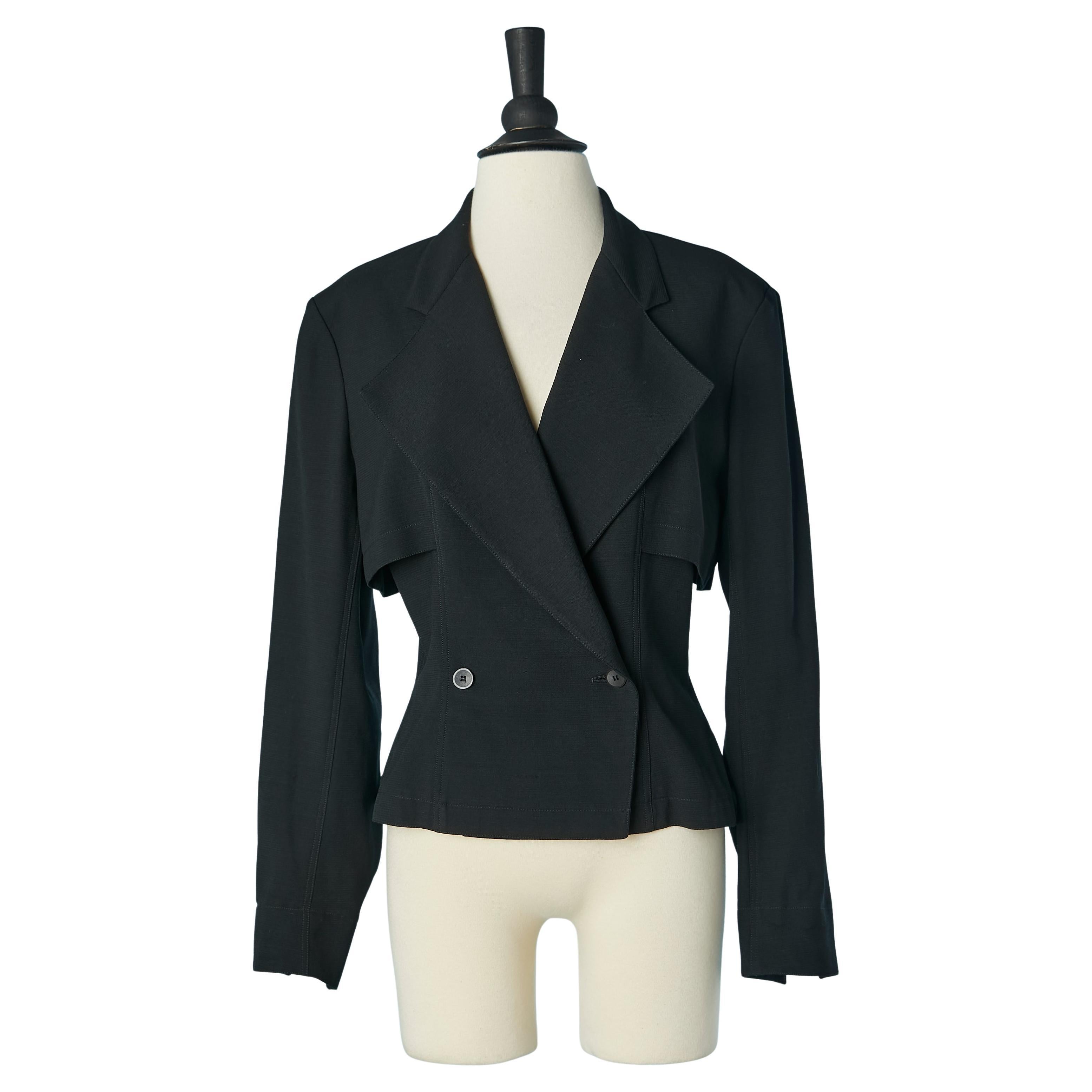 Black crêpe rayon double-breasted jacket ALAIA For Sale