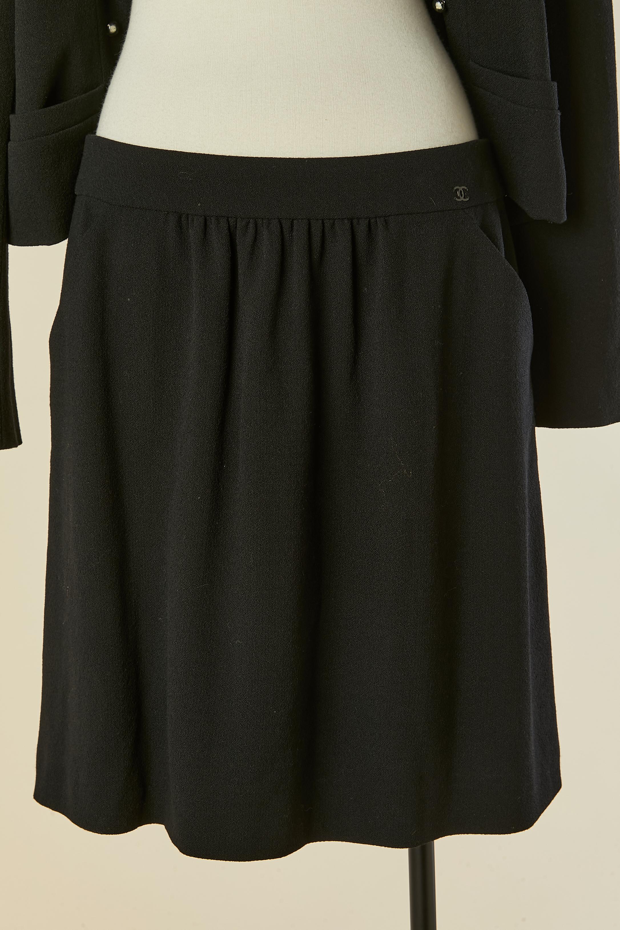 Black crêpe skirt-suit with double breasted jacket CHANEL For Sale 7