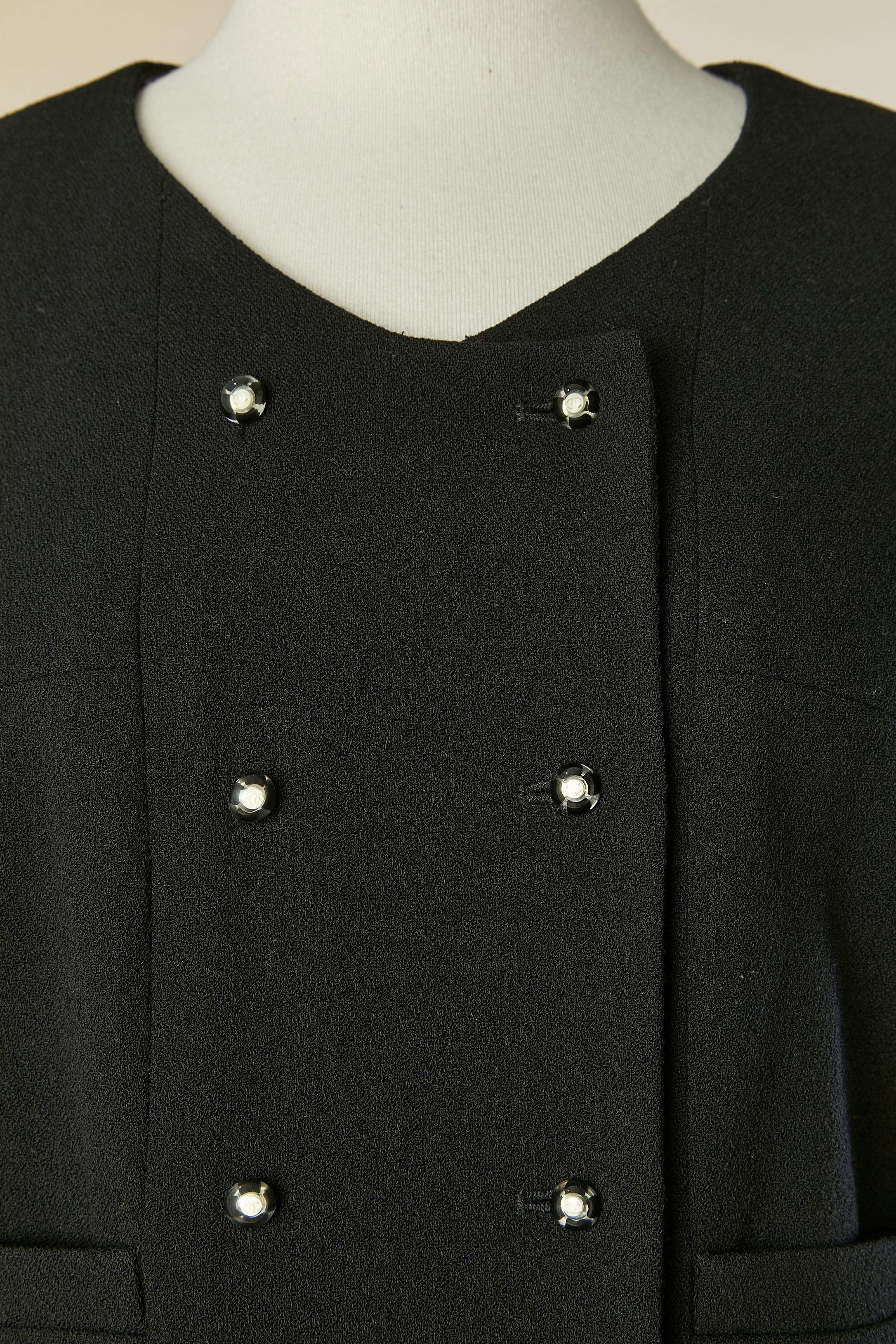 Black crêpe skirt-suit with double breasted jacket CHANEL In Excellent Condition For Sale In Saint-Ouen-Sur-Seine, FR
